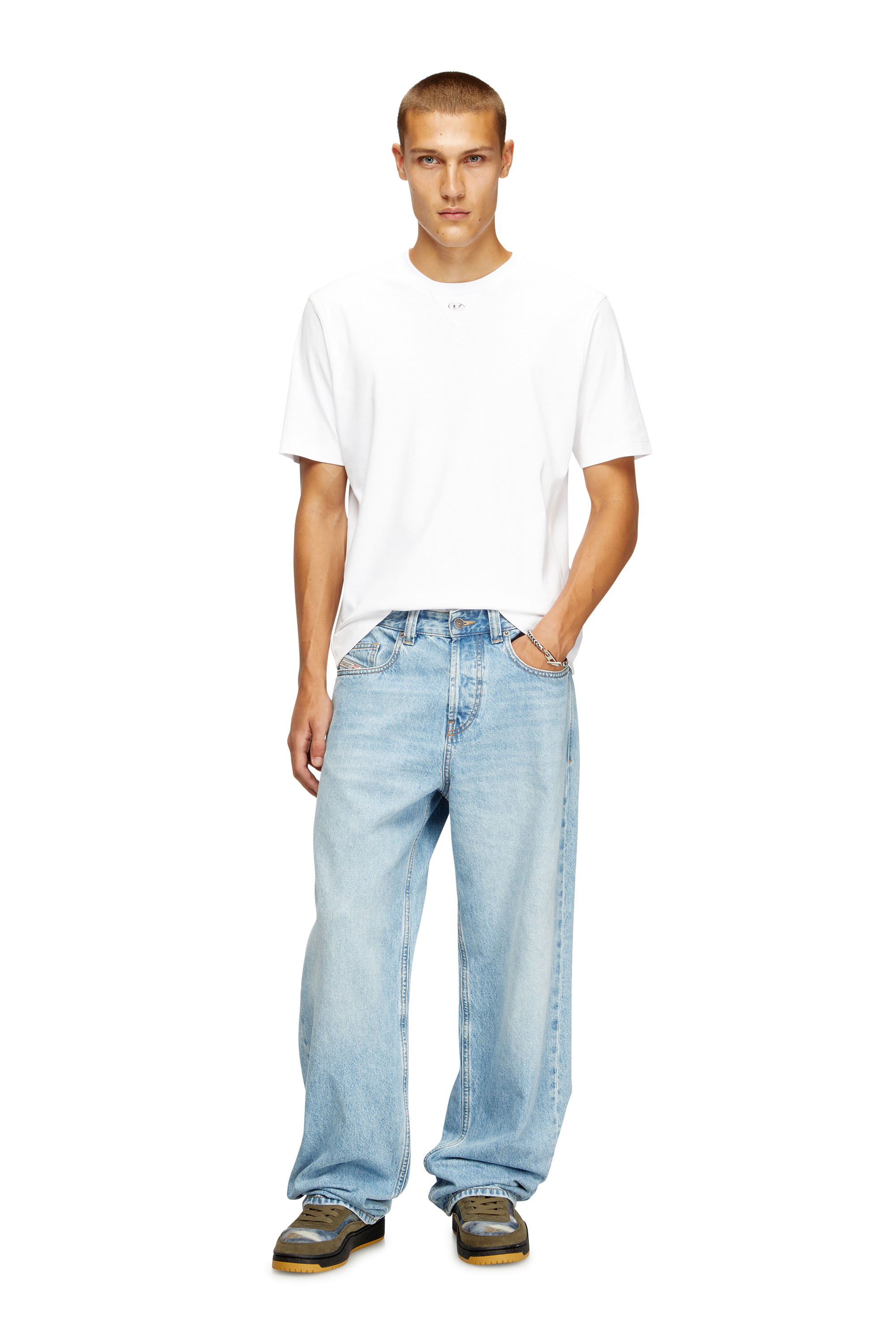 Diesel - T-MADJUST-TR, Male's Regular T-shirt with crew neck and Oval D in White - 1