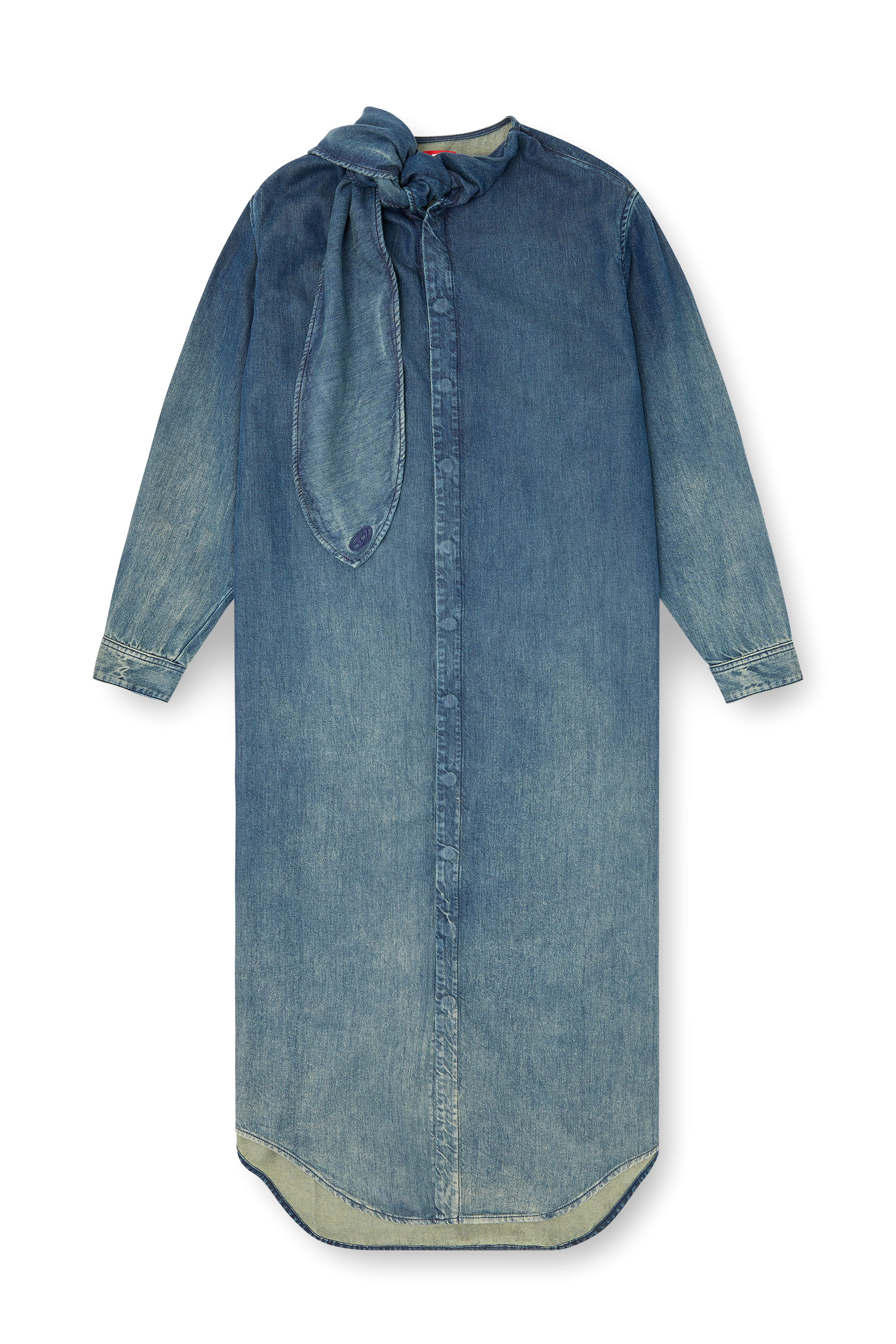 Diesel - DE-BARBARA-S, Woman's Long shirt dress in fluid denim in Medium blue - 3
