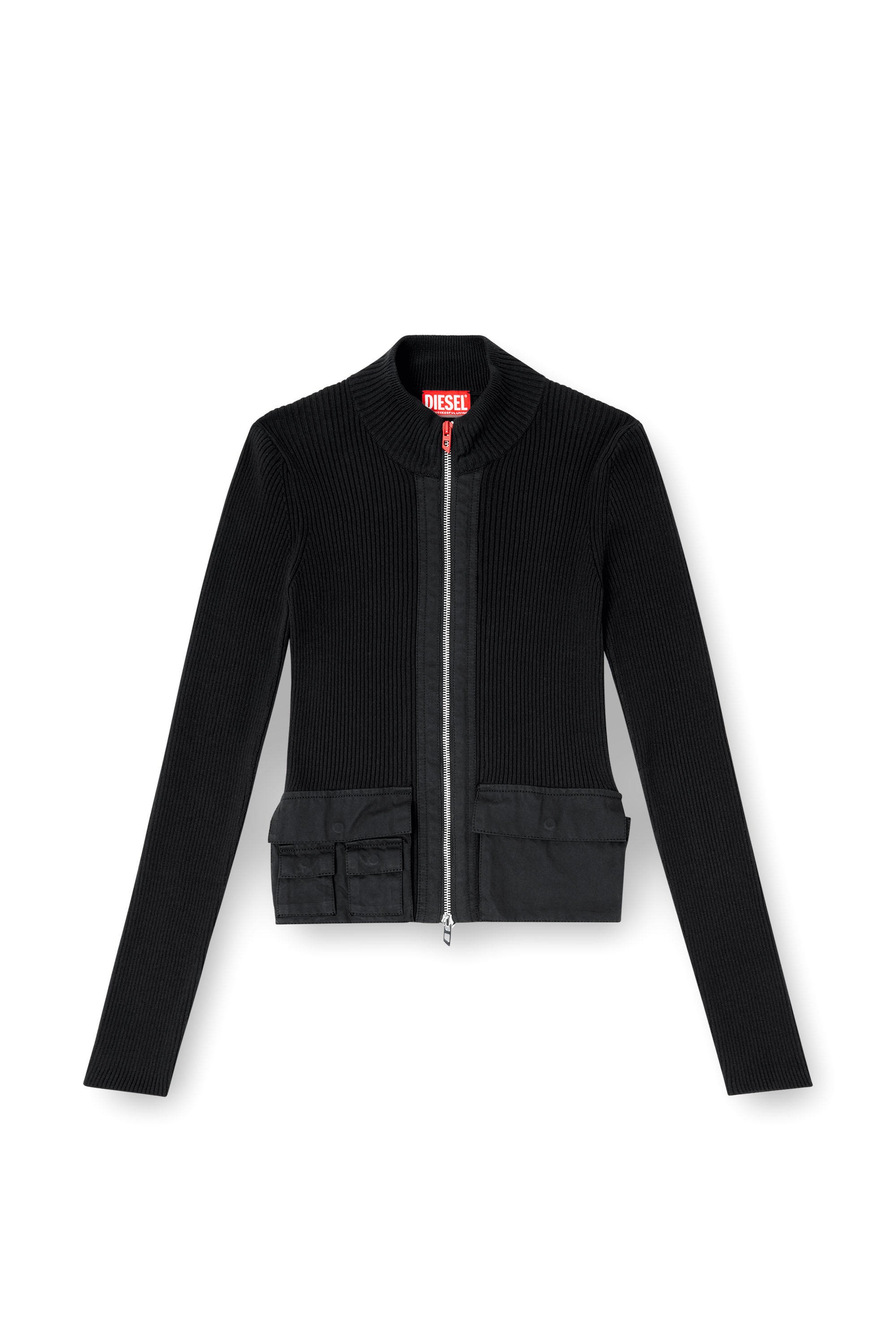 Diesel - M-MELISSA, Cardigan c&ocirc;tel&eacute;e avec poches cargo Femme in Noir - 2