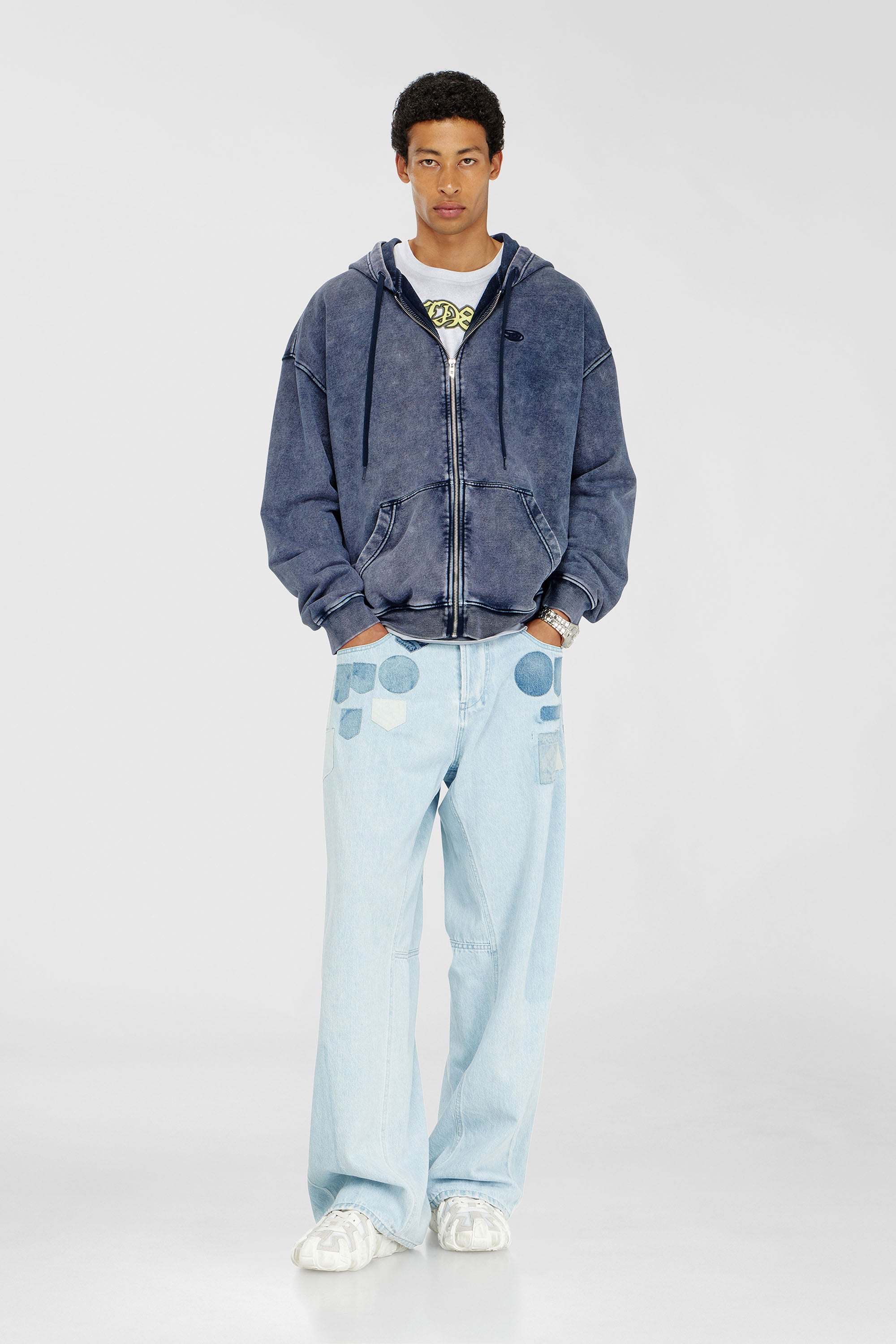 Diesel - S-BOXT-HOOD-ZIP-DEN, Male's Zip-up hoodie in treated cotton fleece in Blue - 2