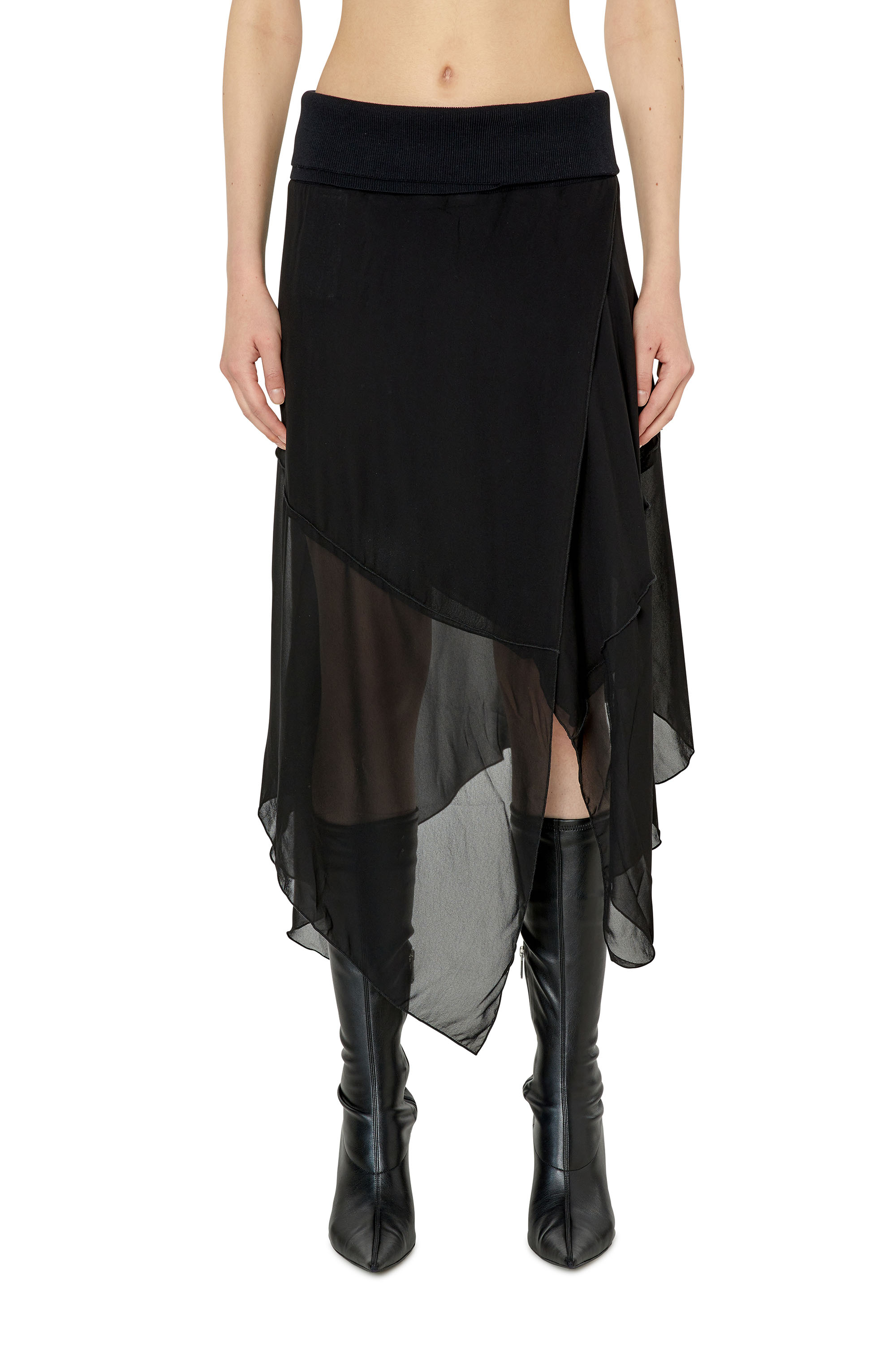 Diesel - O-ROL, Woman's Asymmetrical skirt with ribbed waist in Black - 3