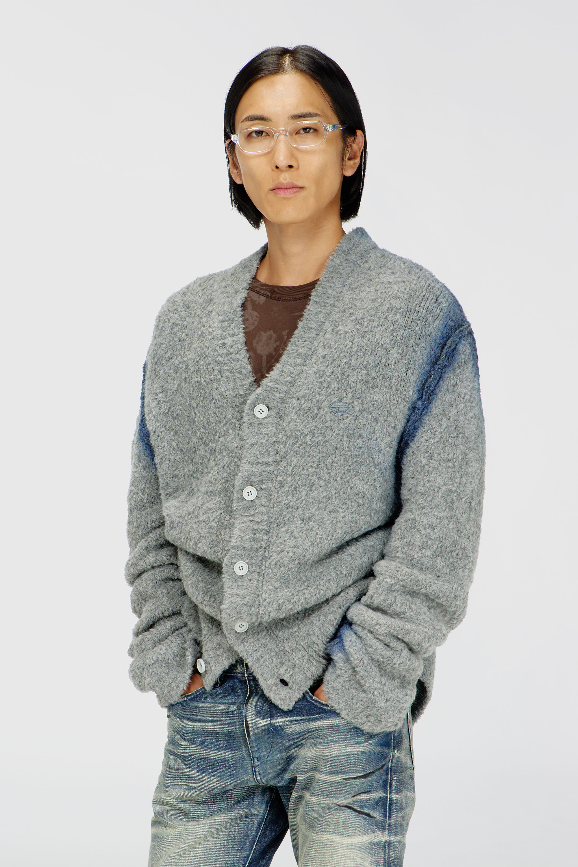 Diesel - K-REMO, Male's Alpaca-blend cardigan with spray-dyed seams in Grey - 3