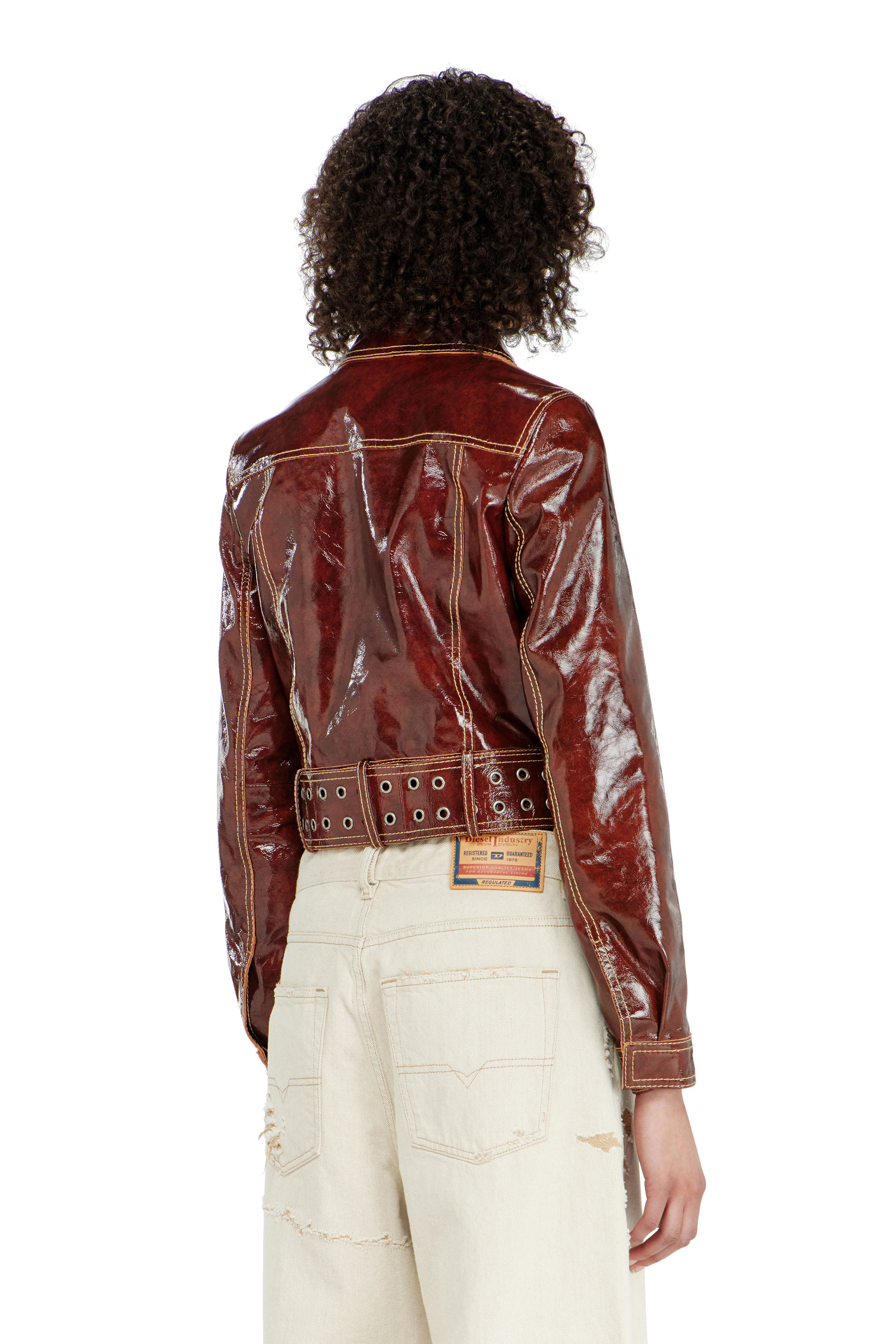 Diesel - L-EGEND, Woman's Patent-leather jacket with large belt in null - 5
