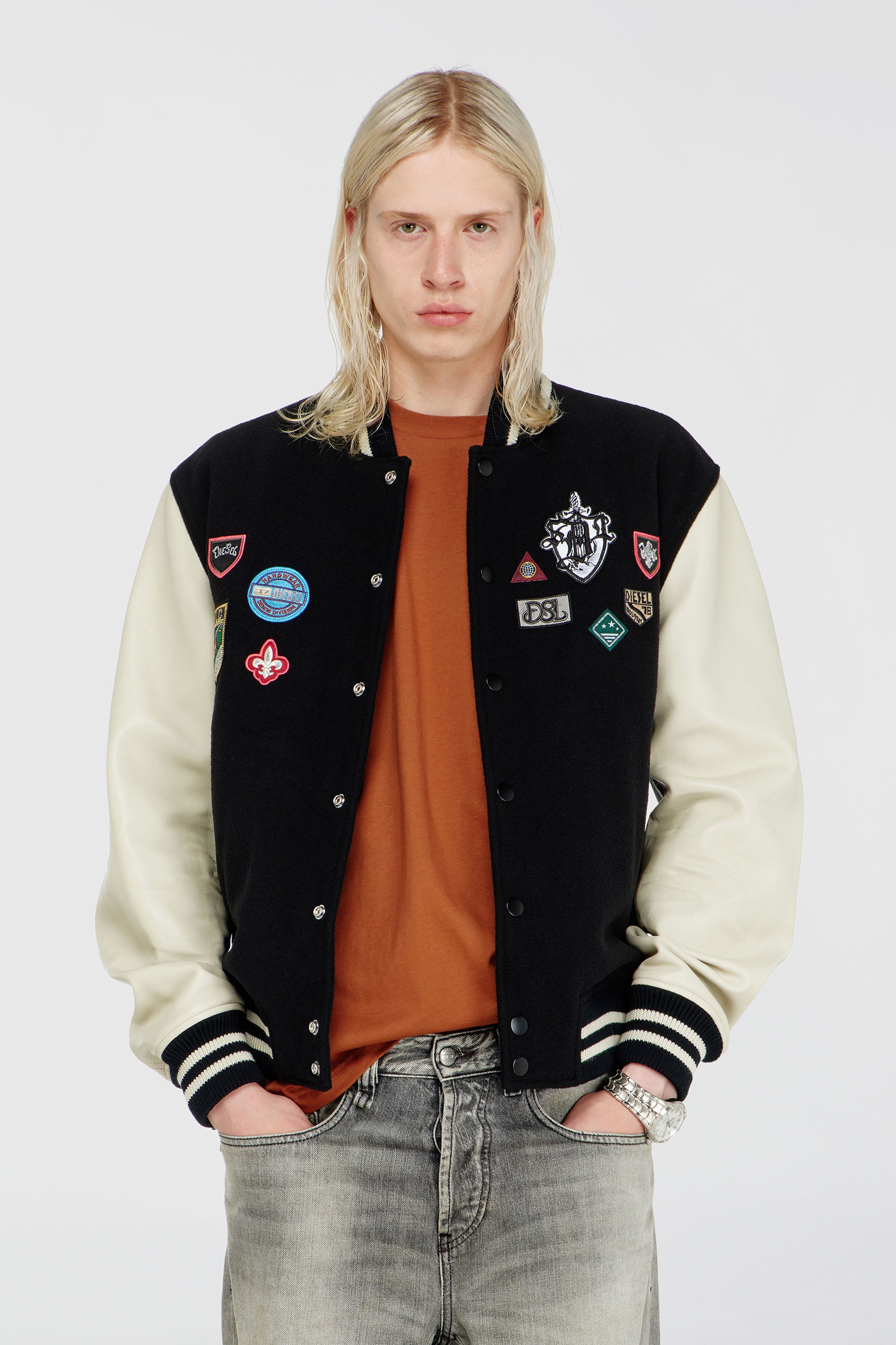 Diesel - L-ARRY-PATCH, Cazadora bomber de lana y piel con parches Hombre in Multicolor - 3