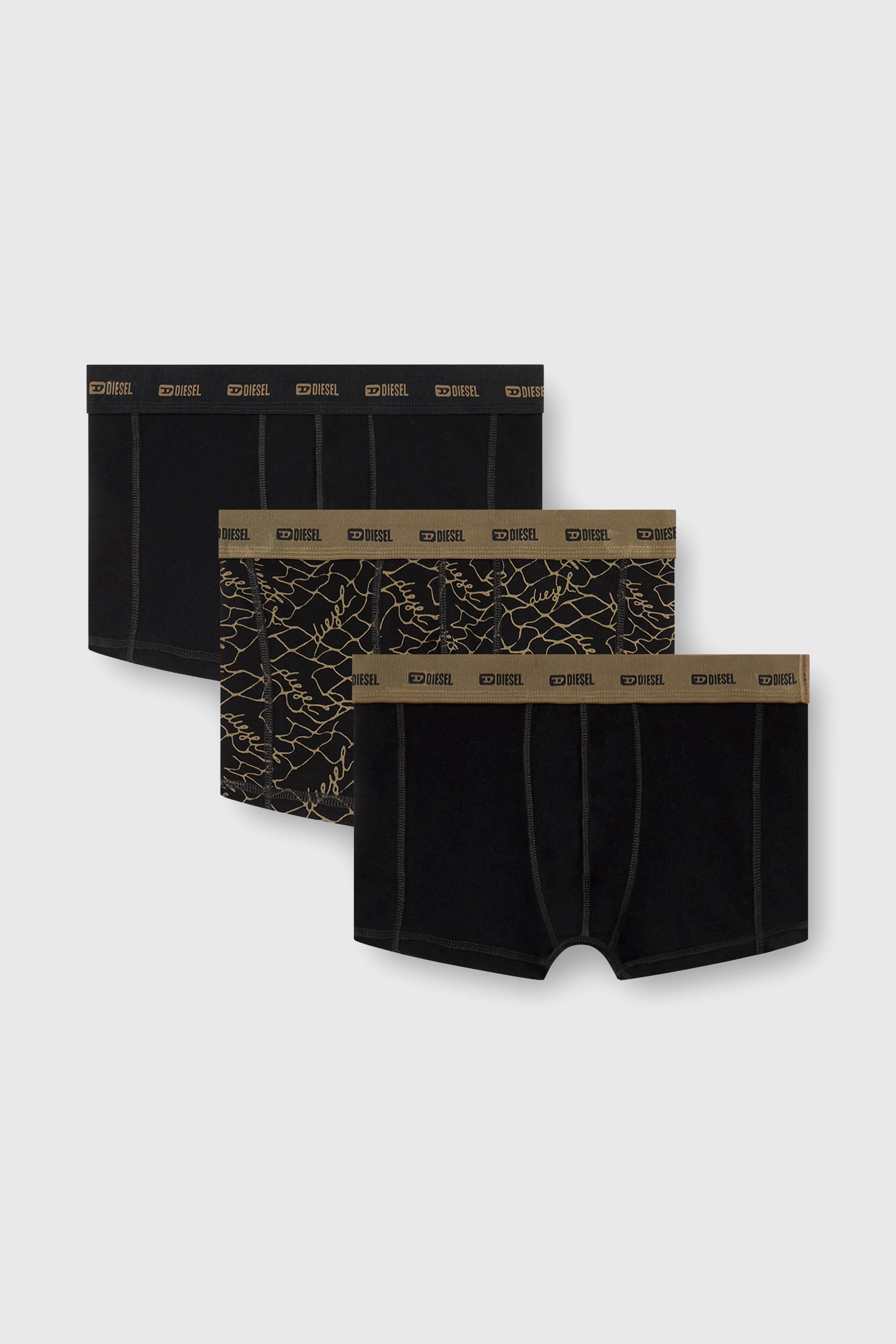 Diesel - DAMIEN-UTLT-3PACK, Male's Three-pack of trunks with graphic motif in Black/Beige - 4