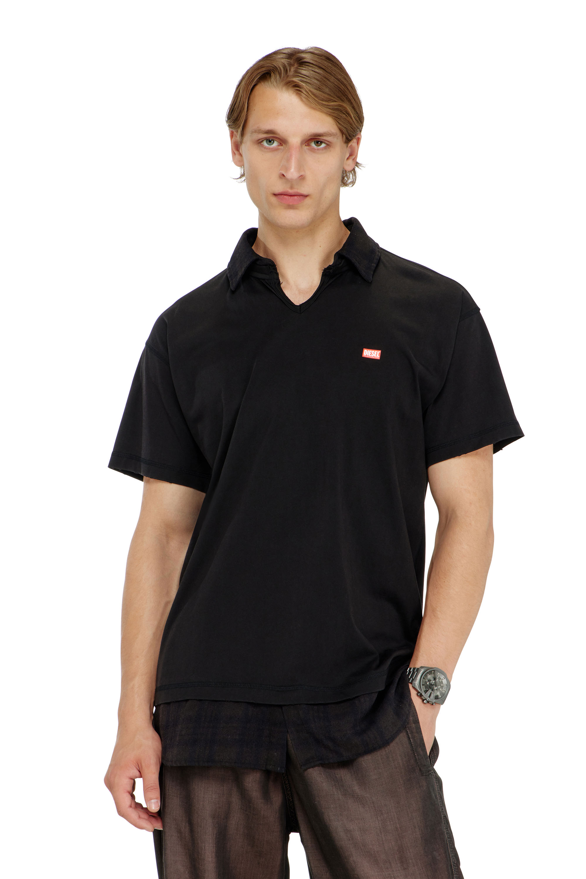 Diesel - T-ANSEL, Male's Jersey polo shirt with check flannel trims in null - 3