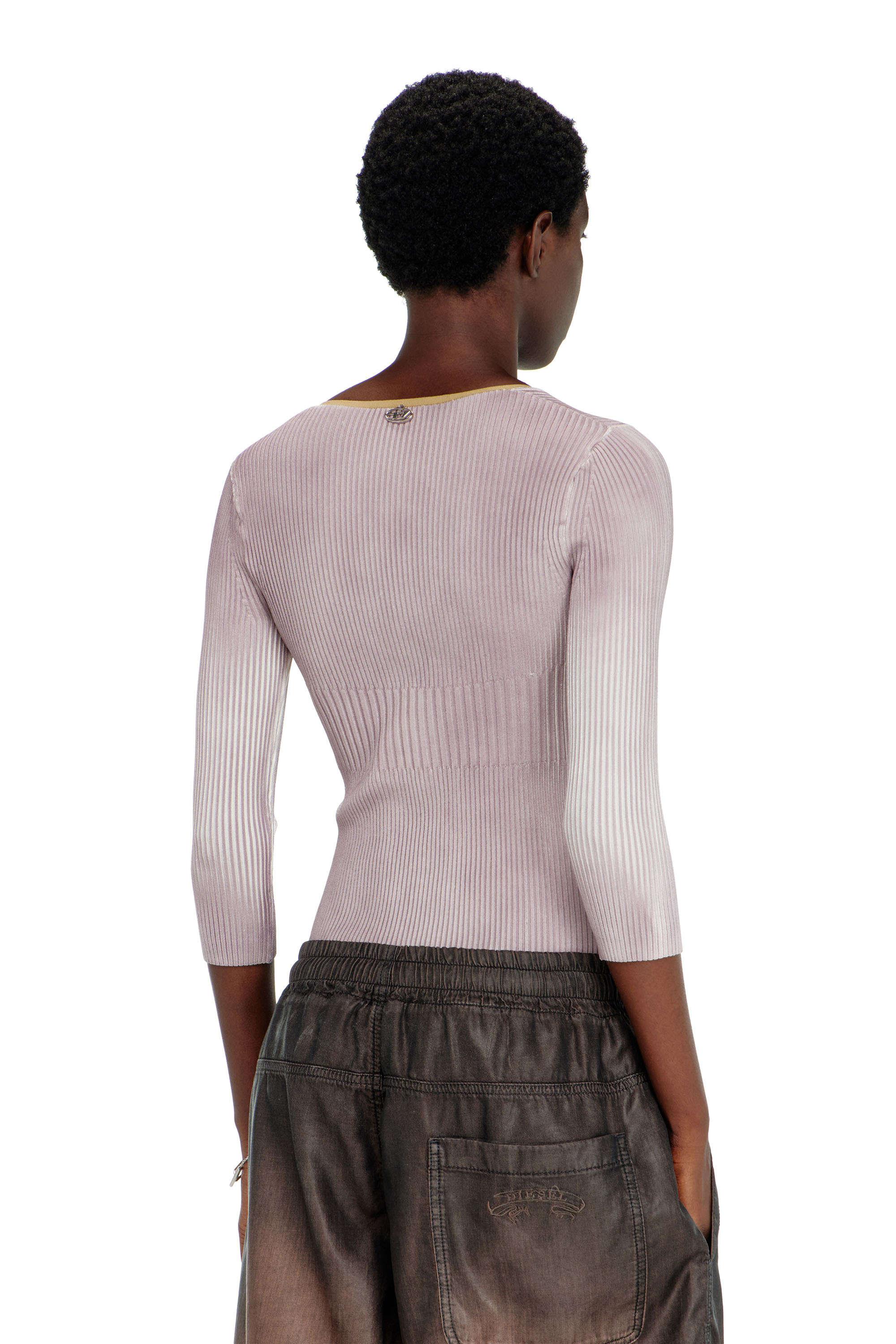 Diesel - M-SARMANI, Pull en maille &agrave; col V c&ocirc;tel&eacute; avec bandes contrastantes Femme in Violet - 4