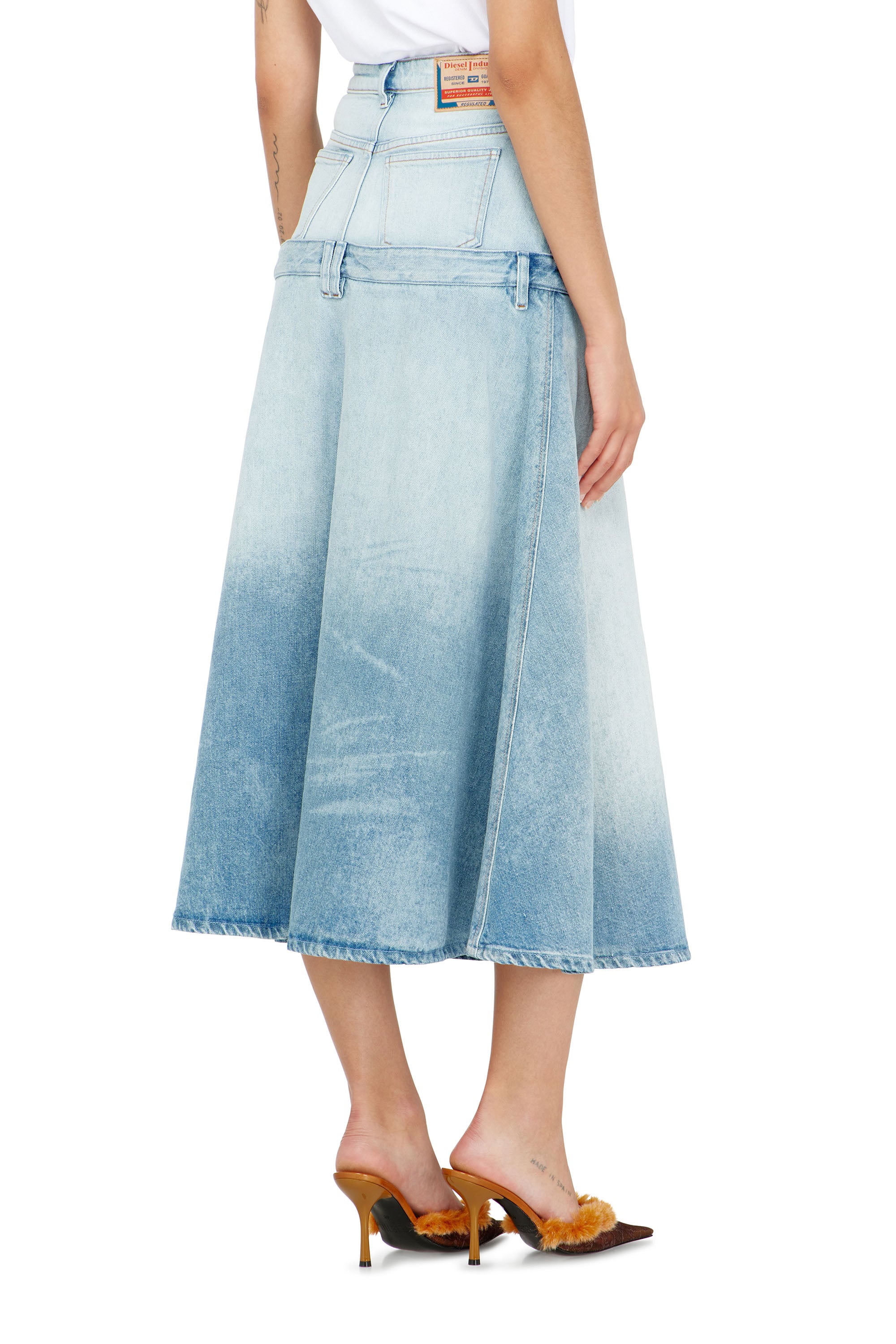 Diesel - DE-VORYA-S, Female's Denim skirt with layered design in Light Blue - 3