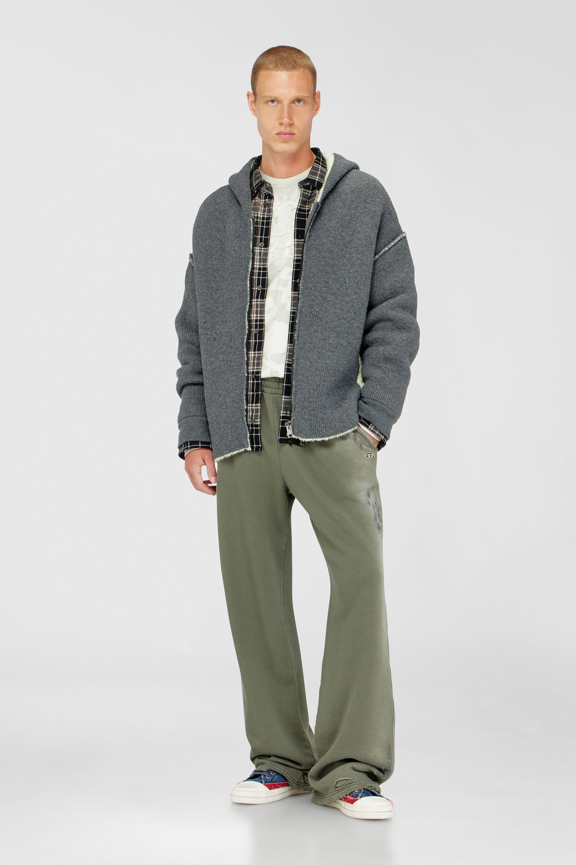 Diesel - K-BOUBBY, Male's Zip-up hoodie in dual-texture knit in Grey - 2