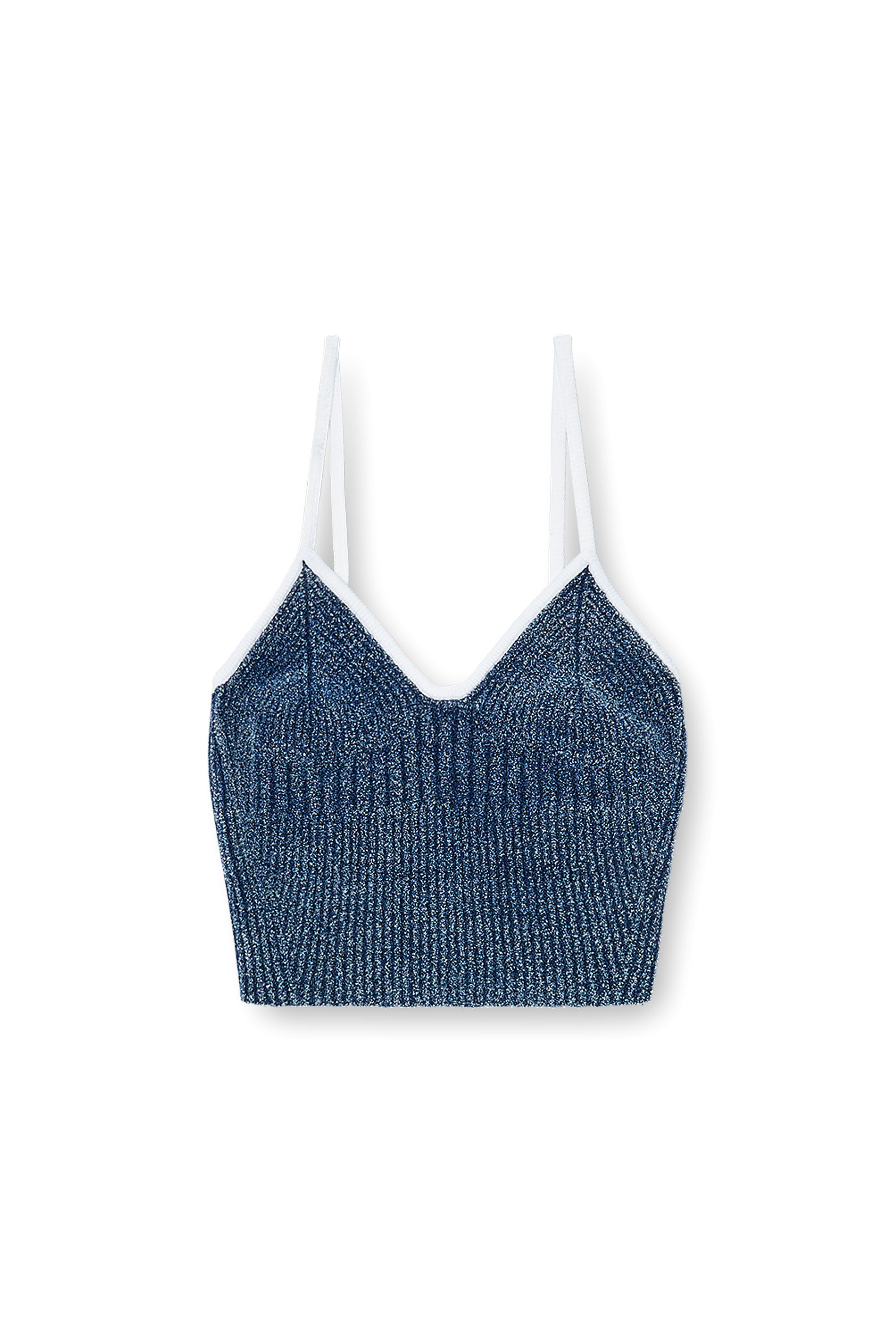 Diesel - M-ESTERE, Woman's Crop top in indigo boucl&eacute; ribbed knit in Blue/White - 2