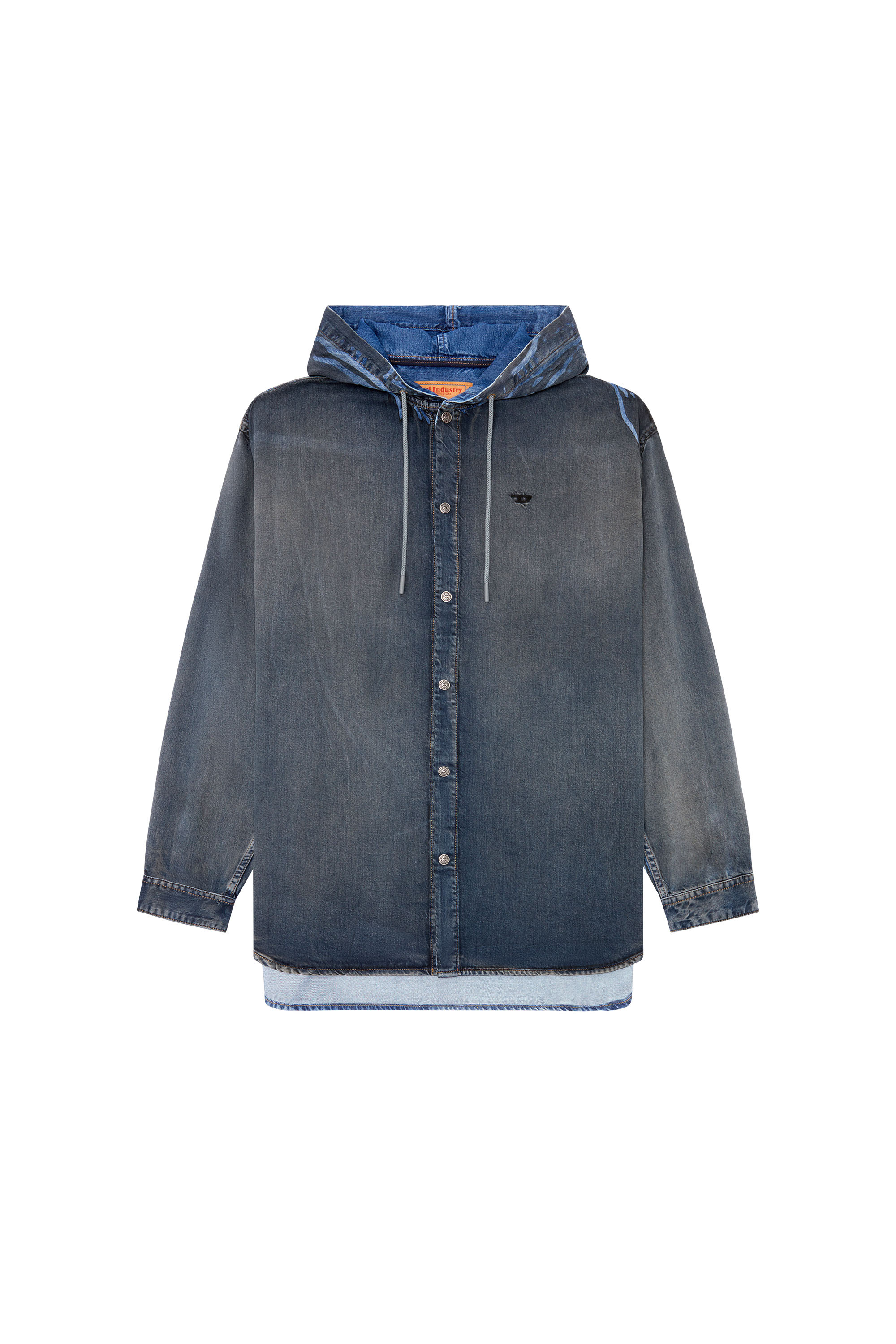 Diesel - D-DEWNY-HOOD-S1, Man's Hybrid shirt in worn-effect coated denim in Dark Blue - 2