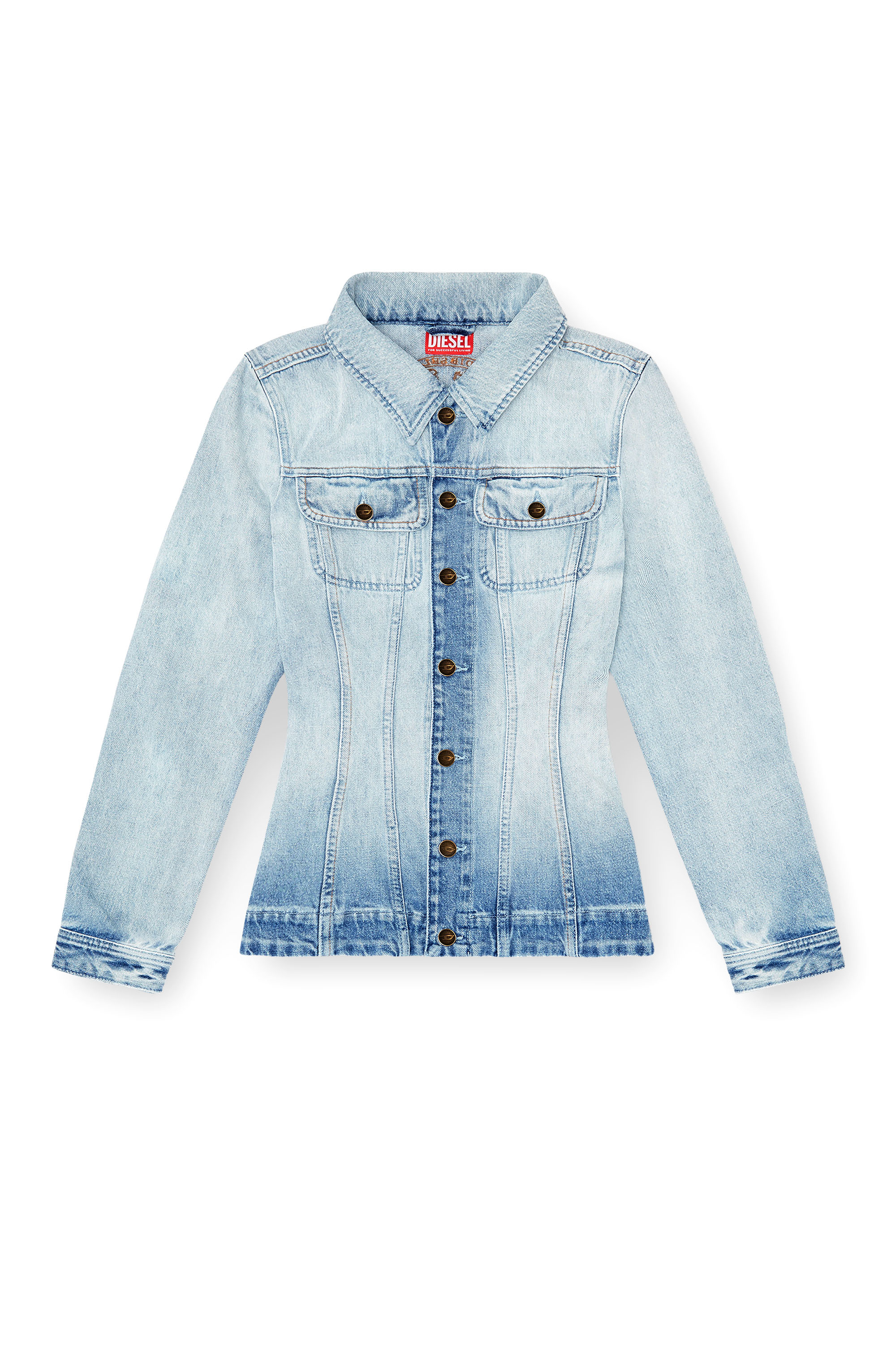 Diesel - DE-KATERIN-S, Woman's Hourglass denim trucker jacket in Light Blue - 3