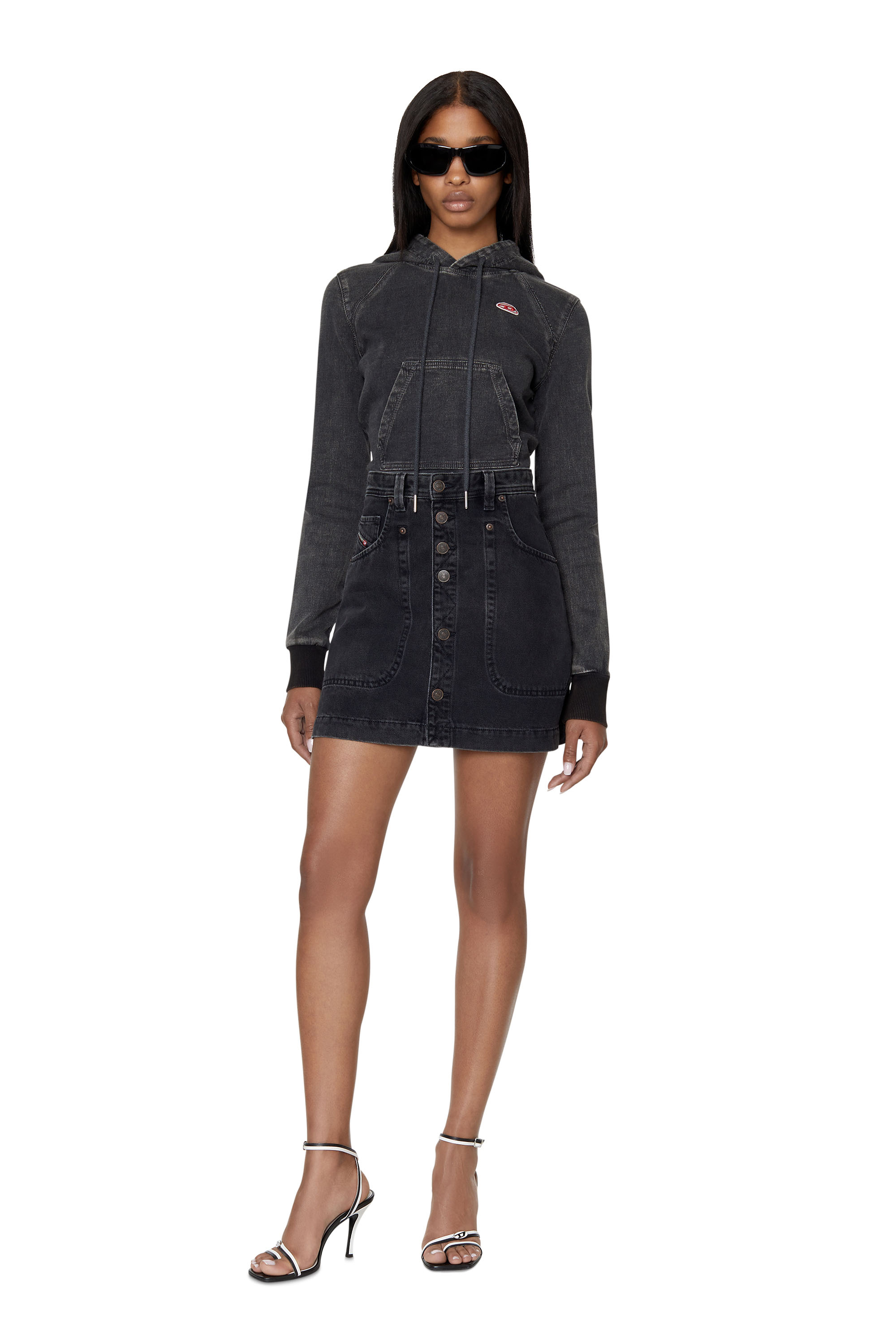 DIESEL - DIESEL D-Angy Track Denim Hoodie トラックパーカ D-ANGY-HOOD-NE Woman: Responsible denim crop hoodie | Diesel