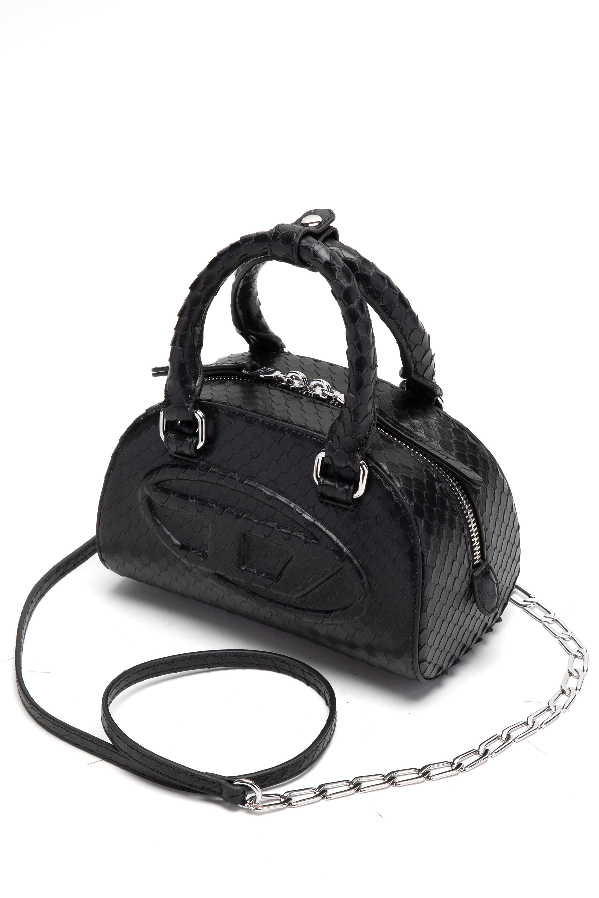 Diesel - 1DR DOME CROSSBODY, 1DR Dome-Bolso bowling mini en piel efecto serpiente Mujer in Negro - 4