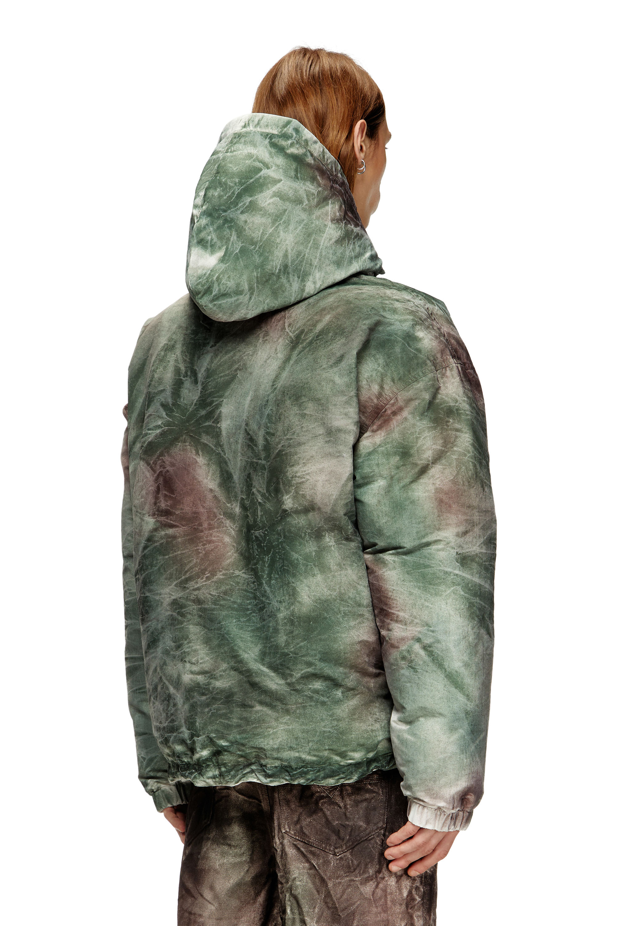 Diesel - W-THUG-JKT-PUFFY, Unisex's Puffy hooded jacket in camo nylon in Brown/Green - 5