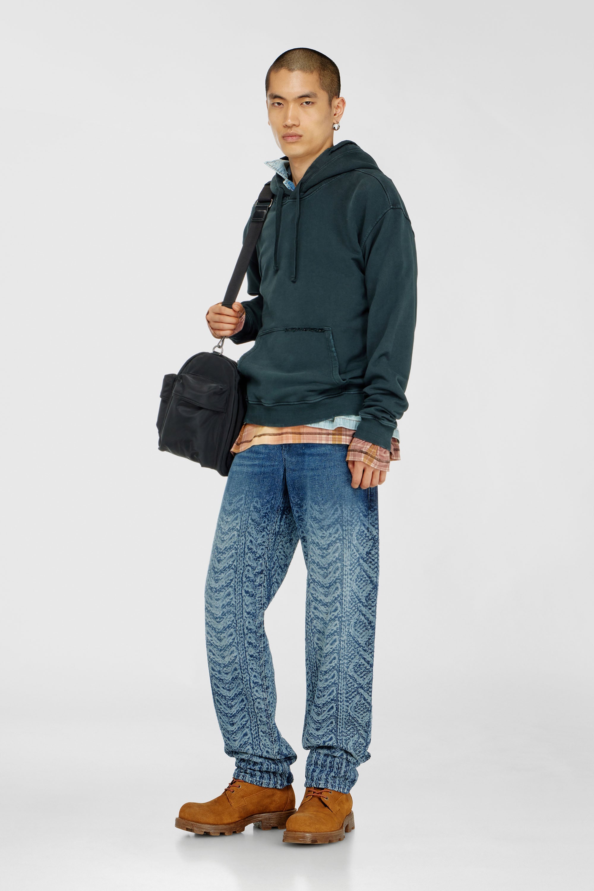 Diesel - S-NORM-HOOD-CRYSTALS, Male's Hoodie with rips and crystal details in Dark Green - 2