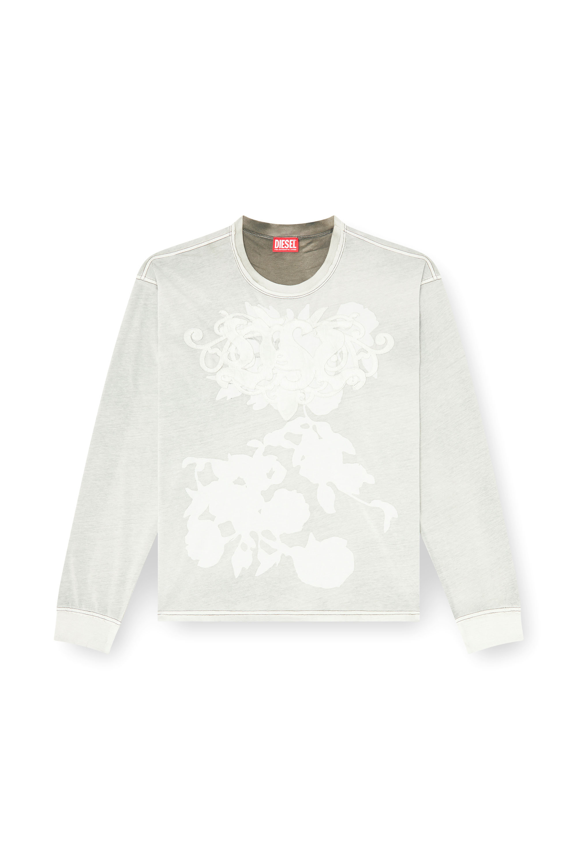 Diesel - T-RIVY-LS, T-shirt &agrave; manches longues avec imprim&eacute; floral et patch logo Homme in Gris - 2