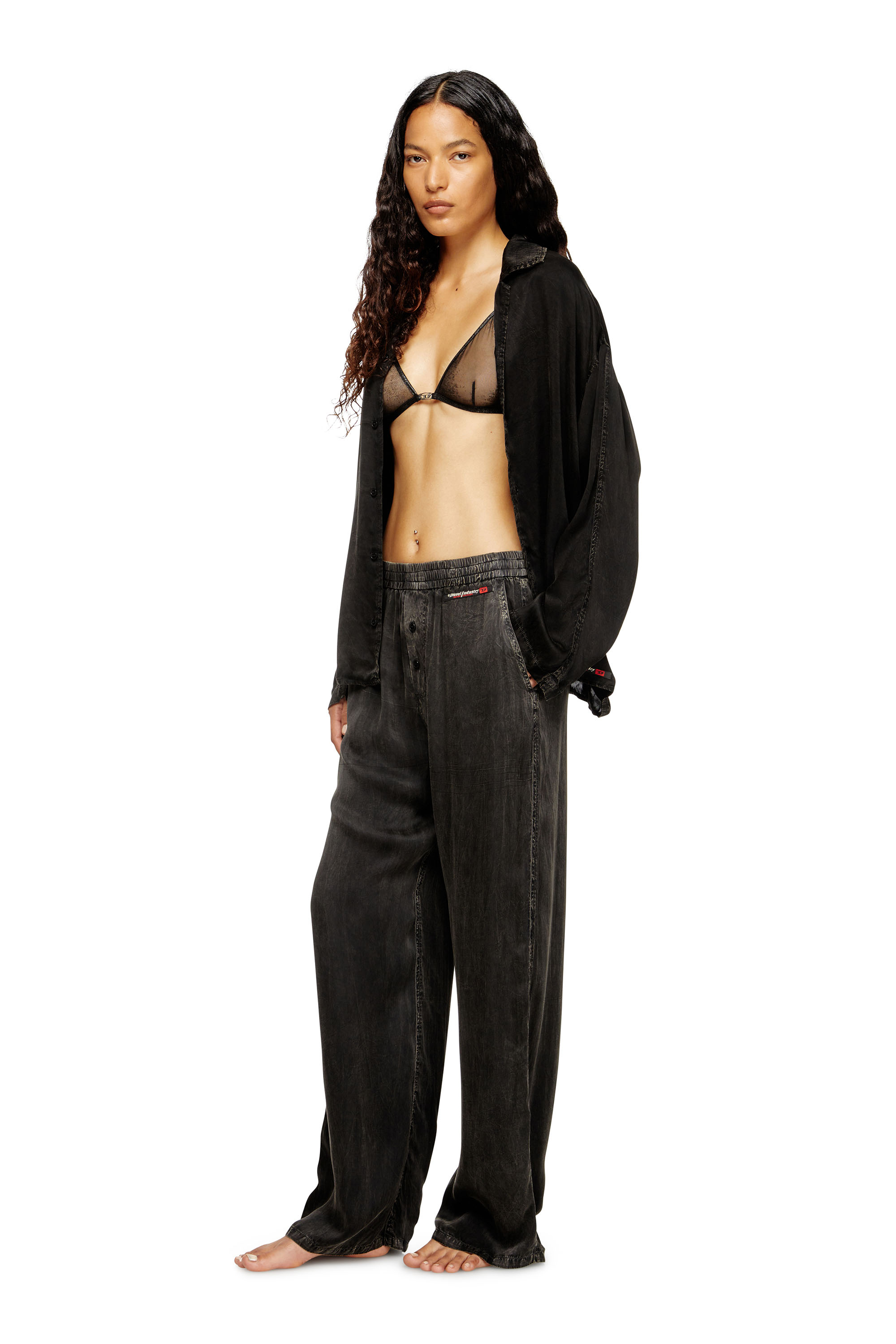 Diesel - SET-KEITH-DNM, Unisex's Fluid pyjamas with denim effect in Black - 2