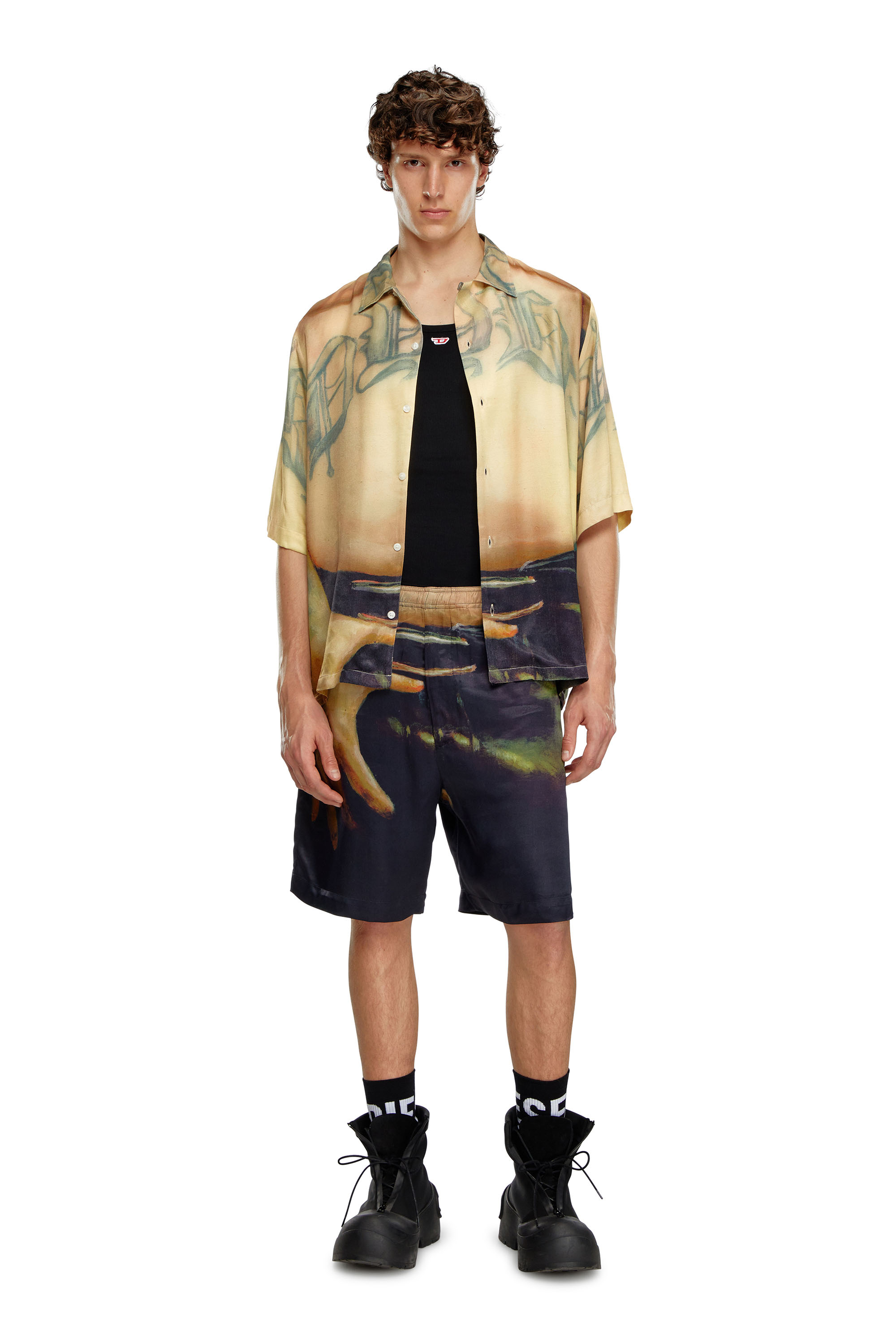 Diesel - PR-P-TOLL-SHO-SS, Unisex's Viscose shorts with all-over print in Black - 3