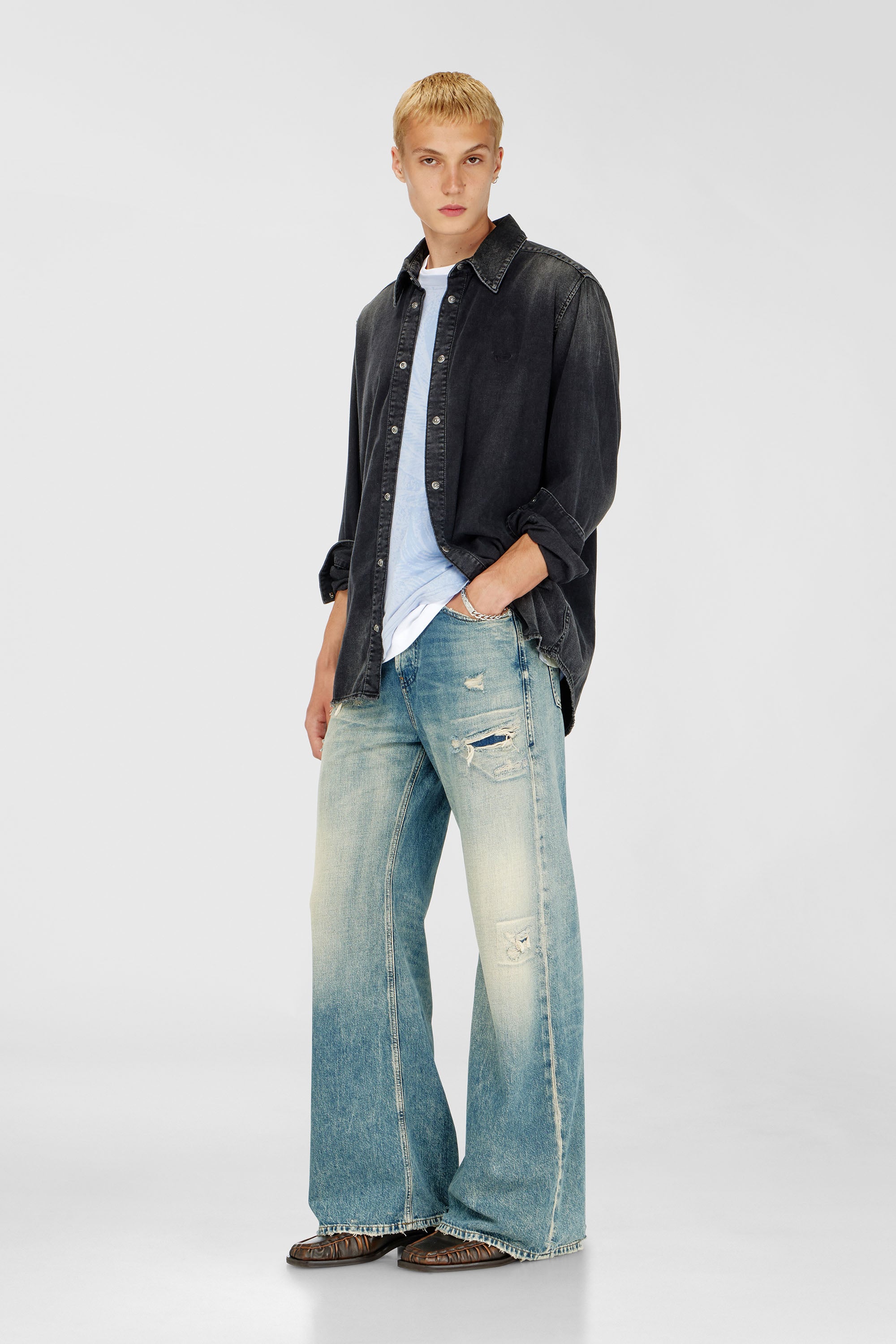 Diesel - D-SIMPLY, Chemise en denim &agrave; manches longues Homme in Noir - 1