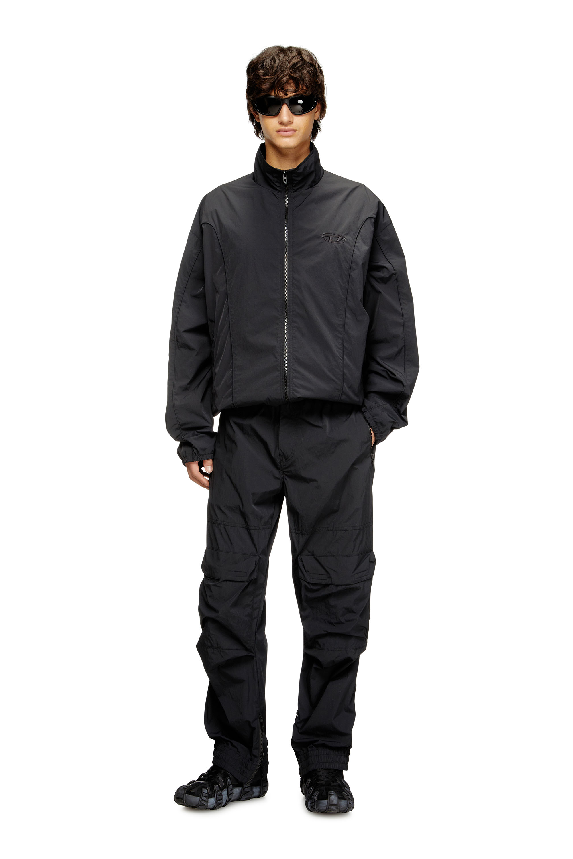 Diesel - J-FIVE-WRD-AKAD, Veste en nylon froissé avec passepoil Homme in Noir - 2