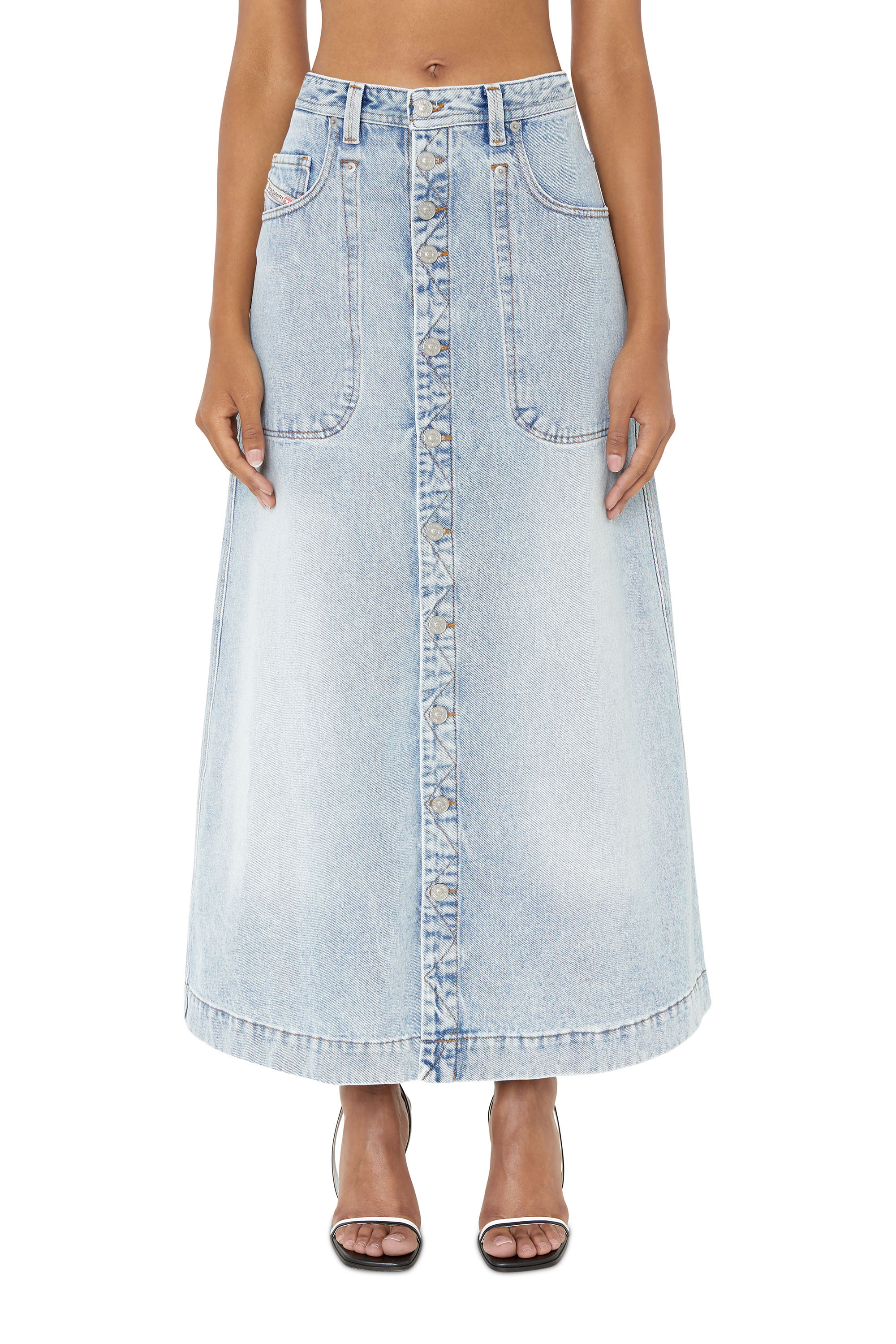 Diesel - DE-ALBUS-L A-LINE LONG SKIRT, Woman's A-line skirt in denim in Light Blue - 4