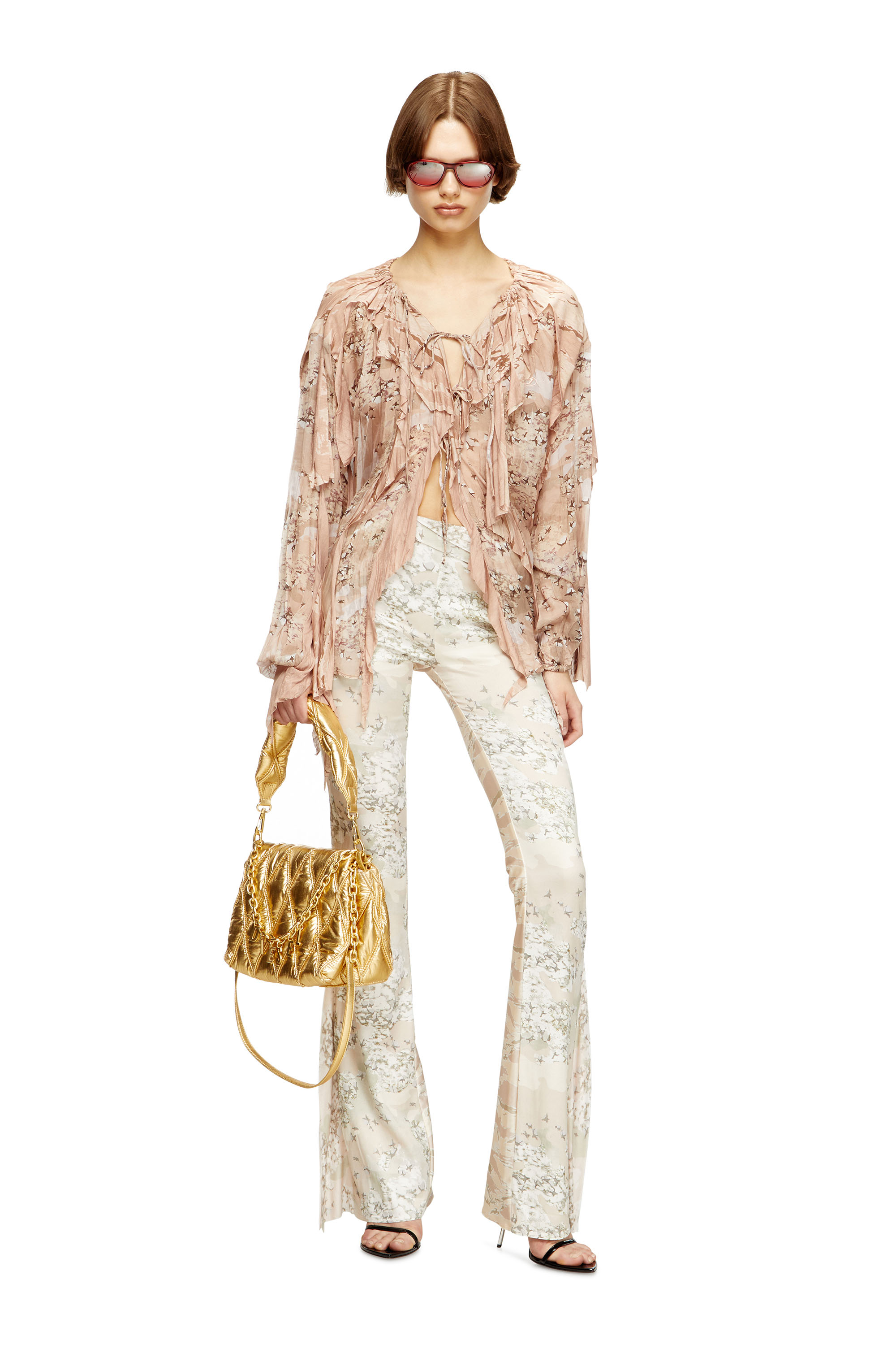 Diesel - CHARM-D SHOULDER M, Woman's Shoulder bag in quilted metallic nylon in Gold - 2