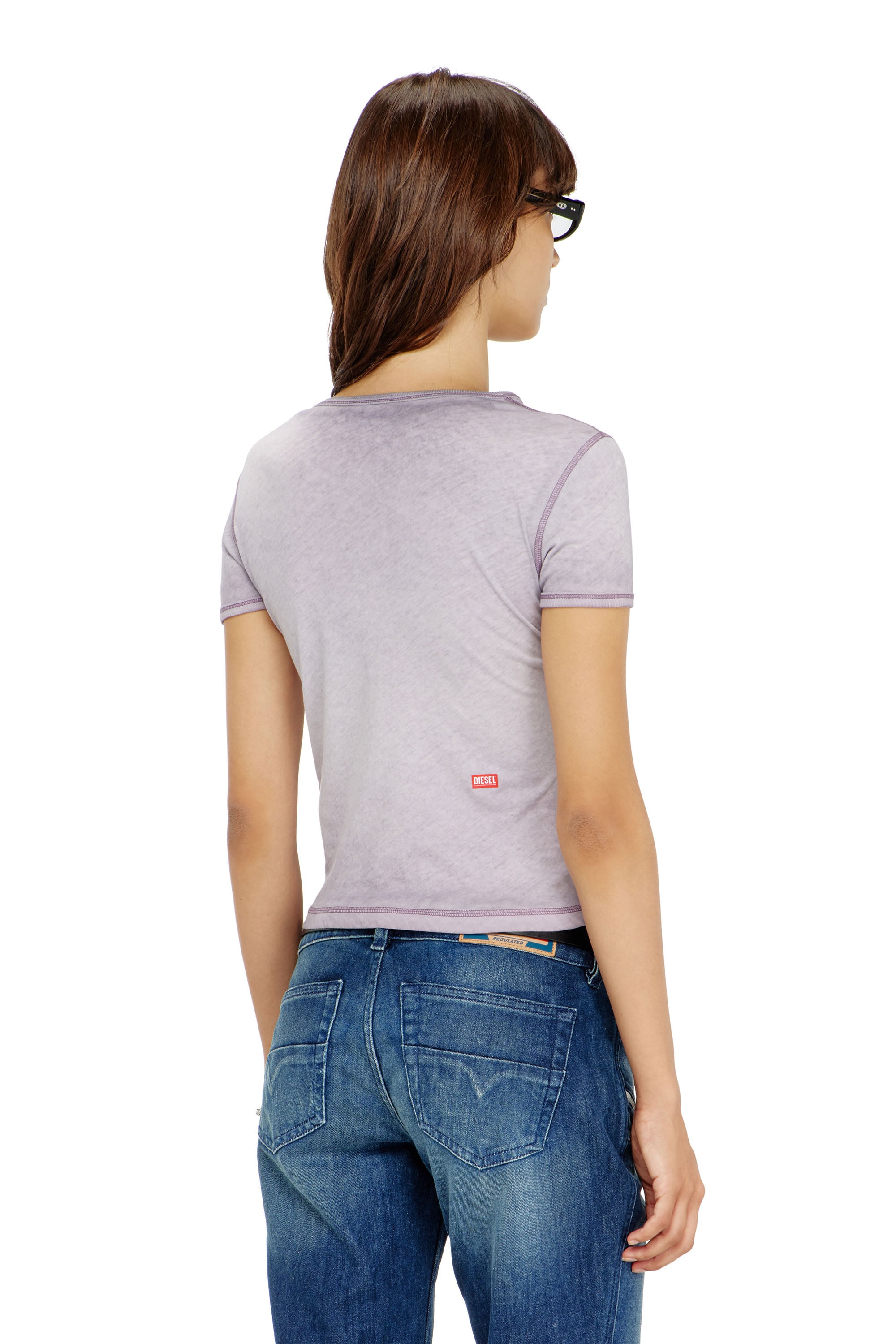 Diesel - T-UNCUTIES-LONG-AA2, Woman's Slim T-shirt with tonal logo print in Grey - 4
