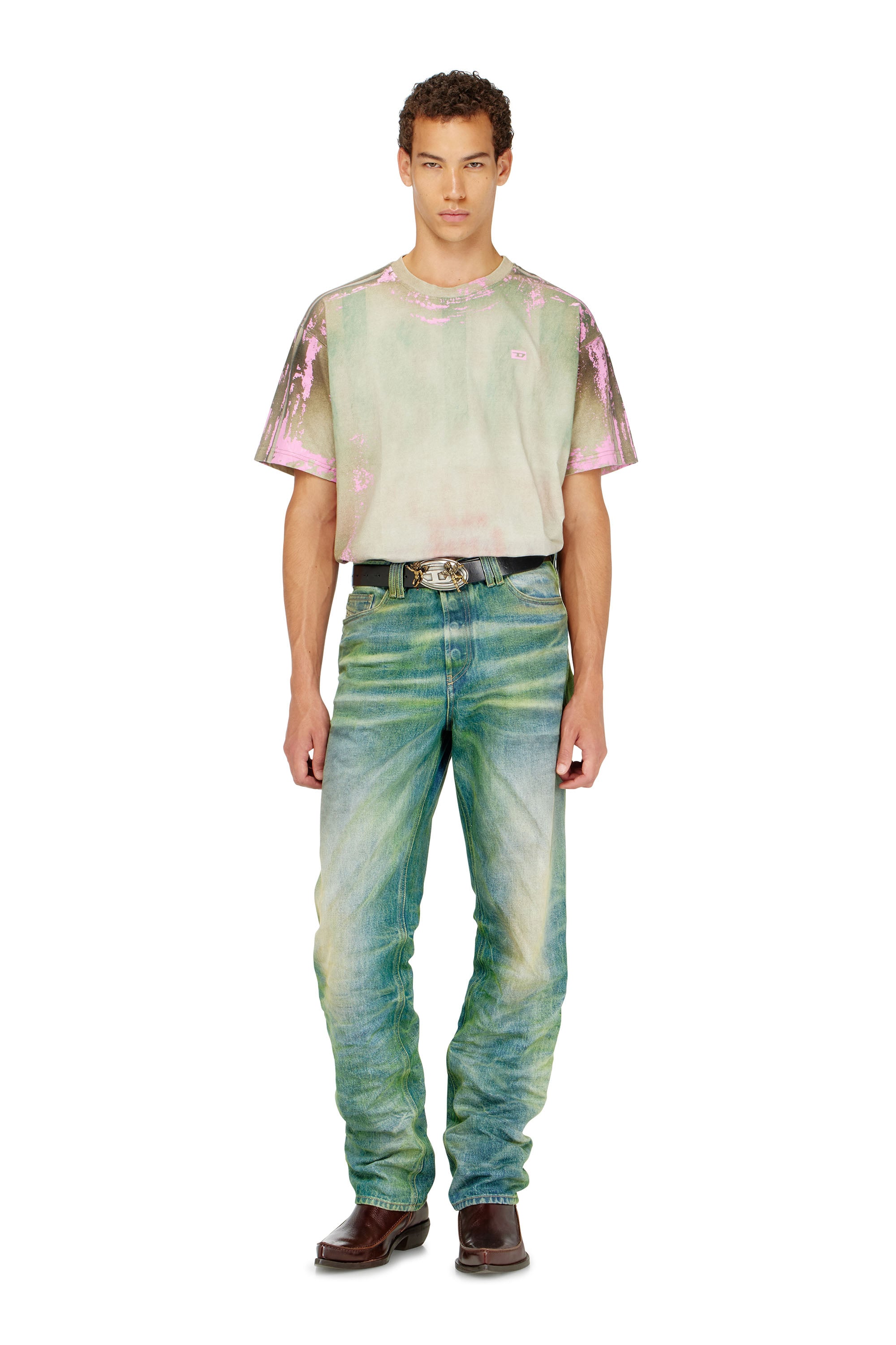 Diesel - T-FILMY-SHO, Man's T-shirt in cracked leather-effect jersey in Multicolor - 2