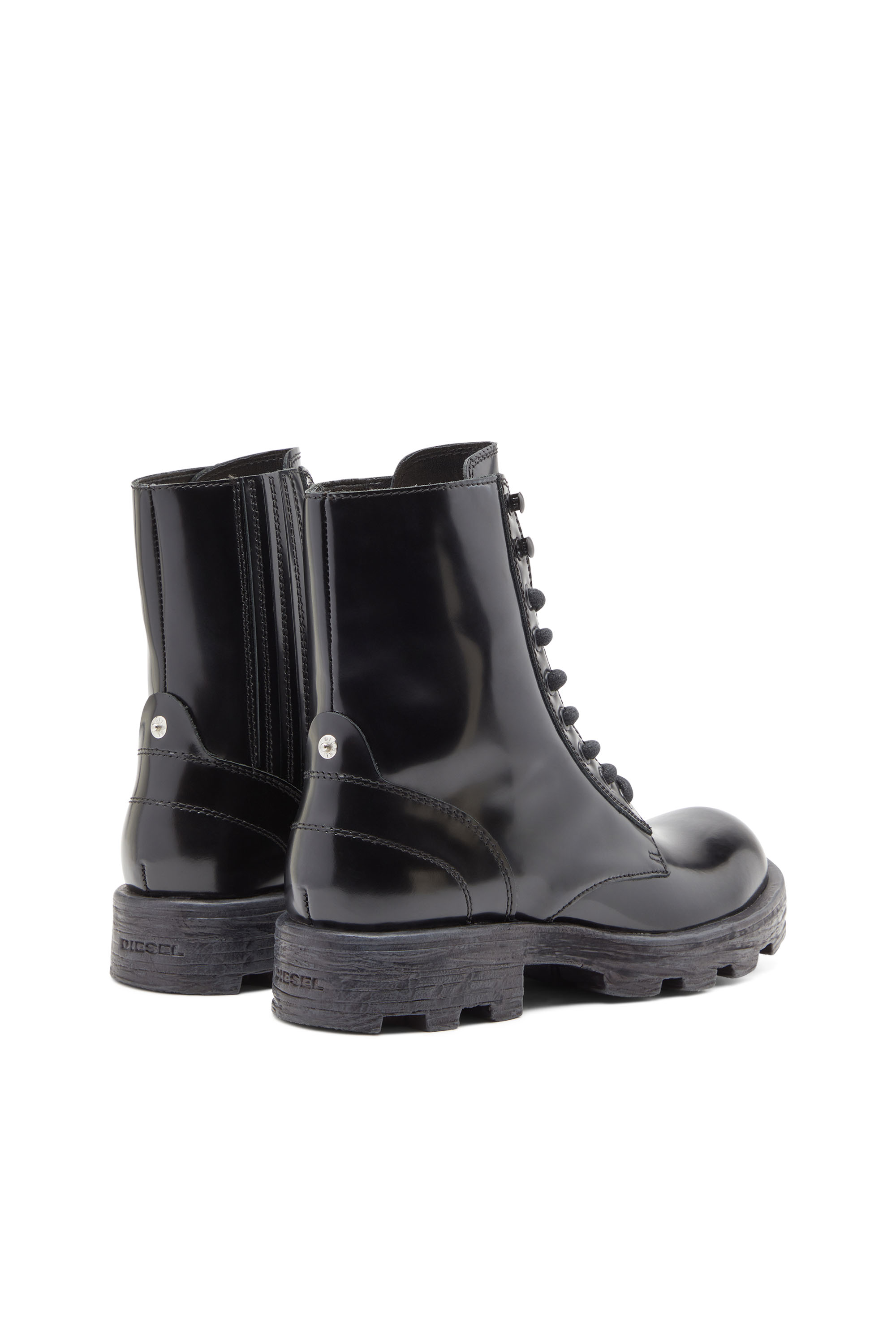 Diesel - D-HAMMER BT W, Woman's D-Hammer-Combat boots in glossed leather in Black - 3