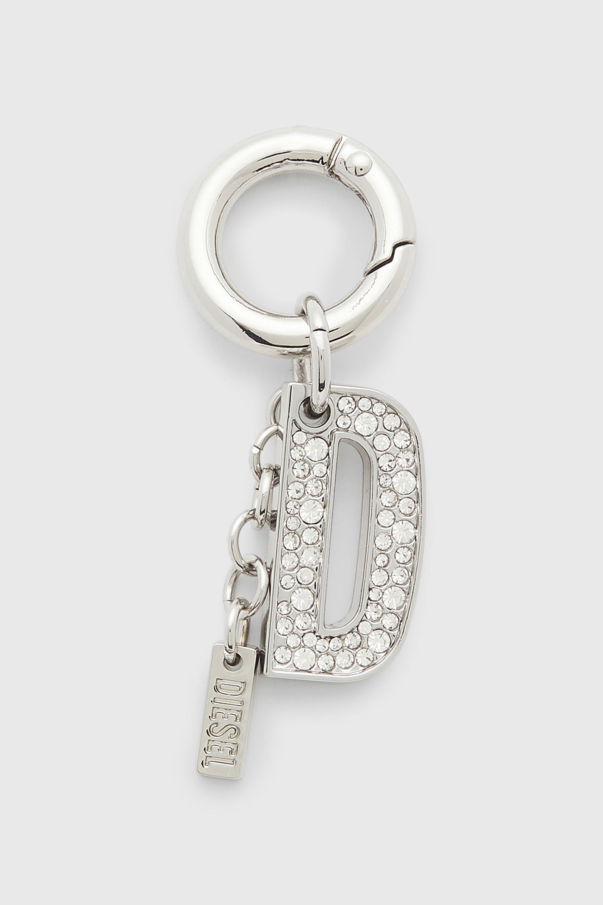 Diesel - CHARM-D, Female's Metal keyring charm with crystal D in Silver - 1