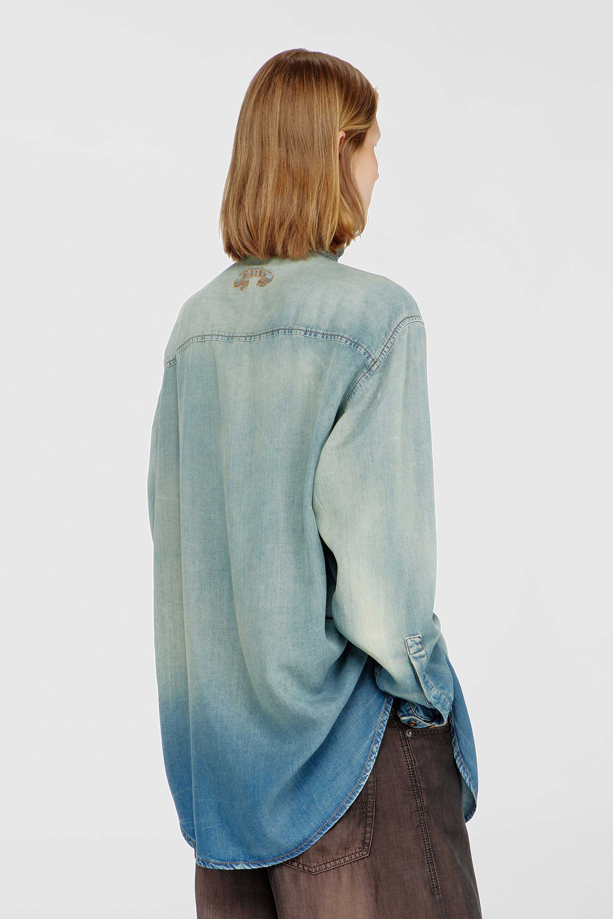 Diesel - DE-ARVEN-S1, Woman's Shirt in marbled fluid denim in Light Blue - 4
