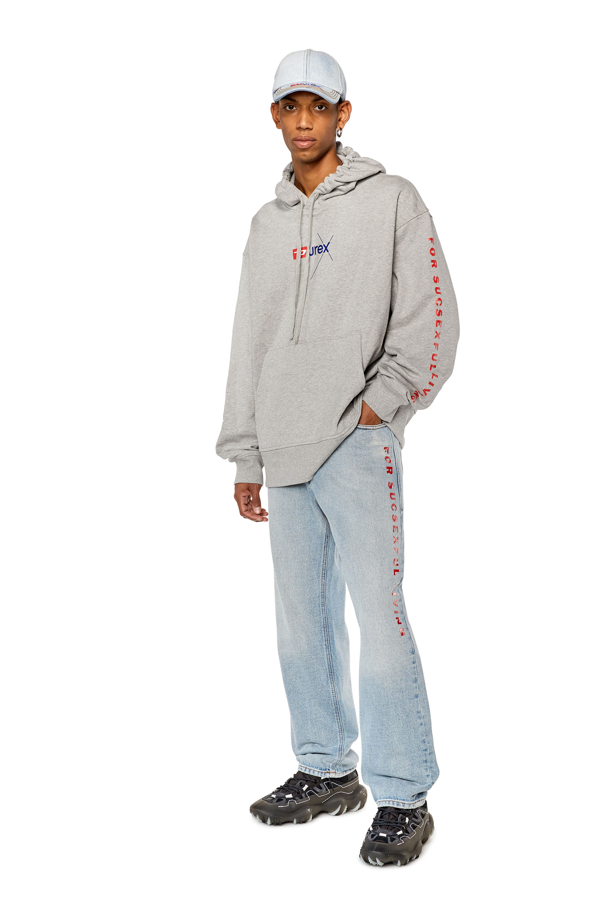 Diesel - DX-S-MACS-HOOD, Man's Mélange hoodie with Durex logo in Light Grey - 1