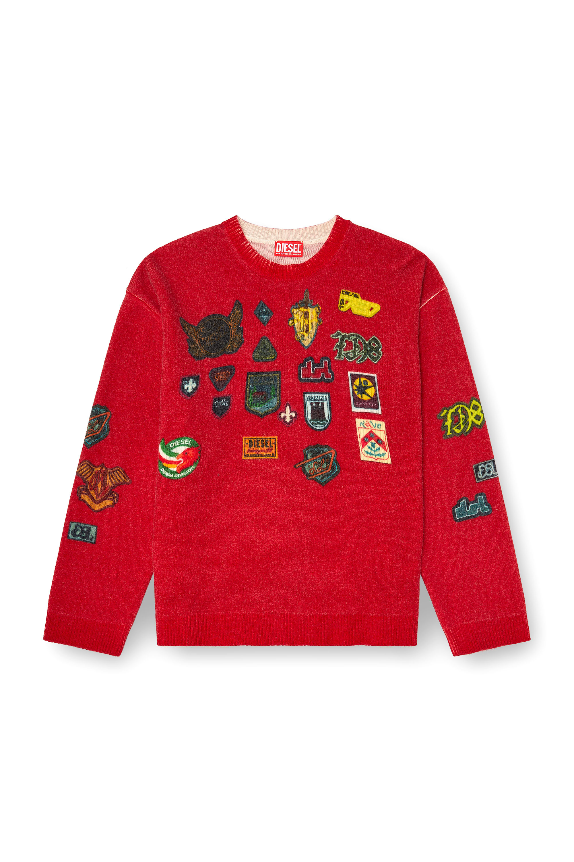 Diesel - K-PATCY, Jersey de lana con parches impresos Hombre in Rojo - 3
