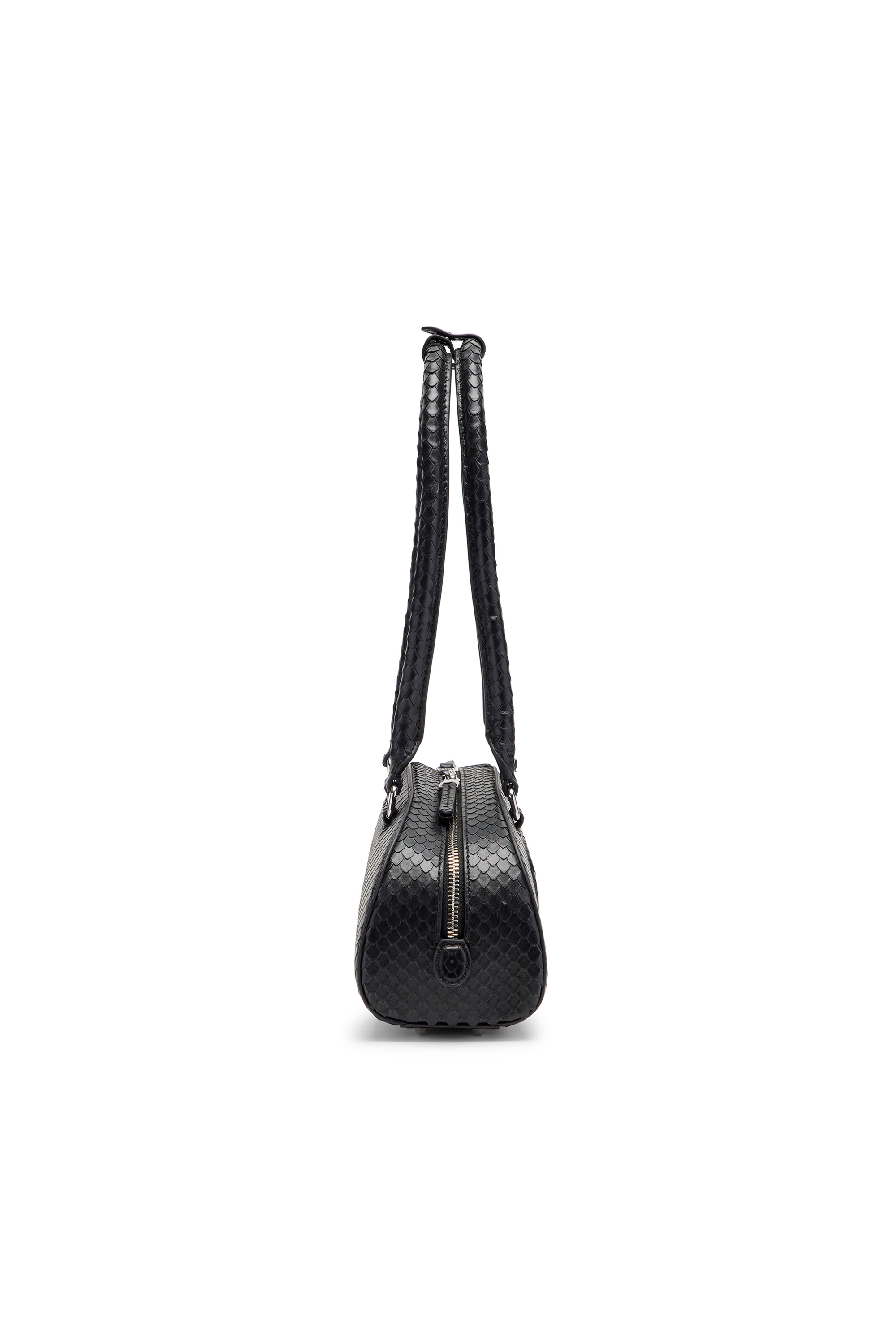 Diesel - 1DR DOME SHOULDER EW, 1DR Dome-Sac bowling allong&eacute; en cuir textur&eacute; Femme in Noir - 4