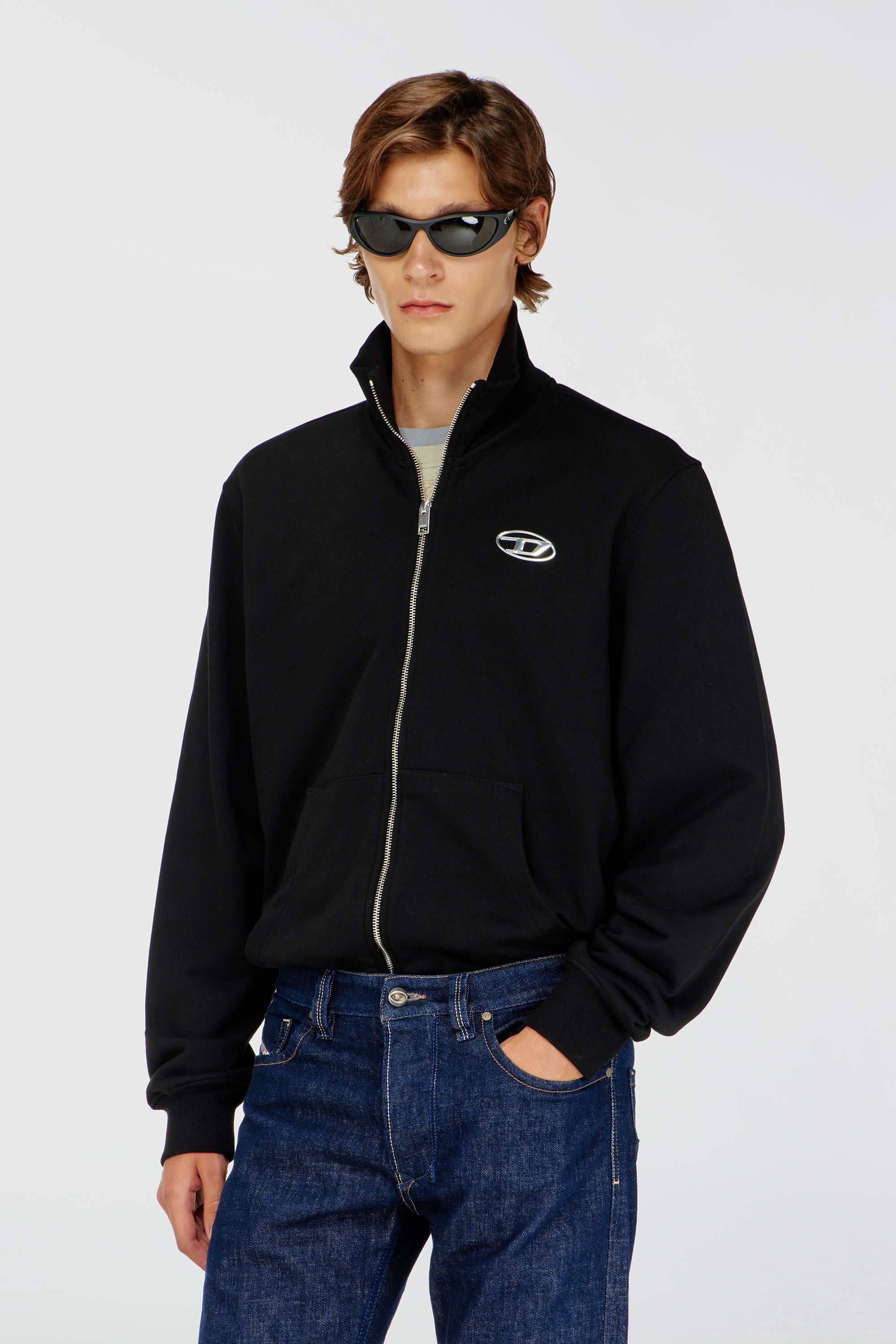 Diesel - S-GINNI-ZIP-OD, Sudadera con cremallera con logotipo met&aacute;lico Hombre in Negro - 3