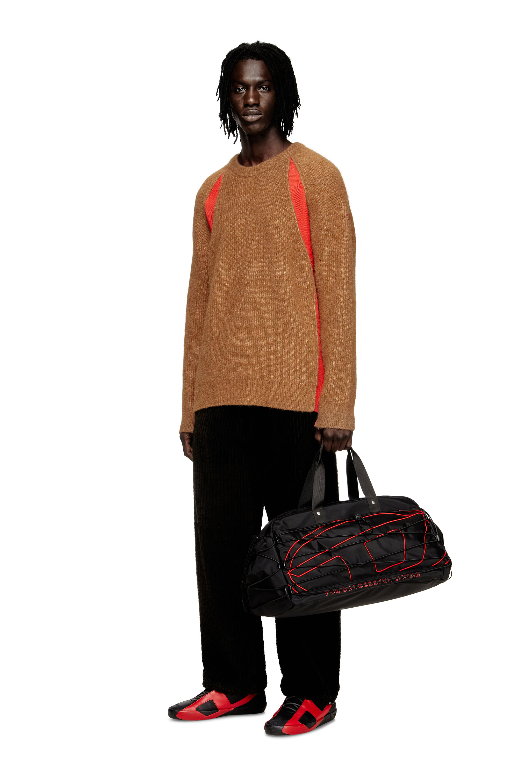 Diesel - K-LOLLO, Male's Alpaca-blend jumper with contrast inserts in Brown - 1