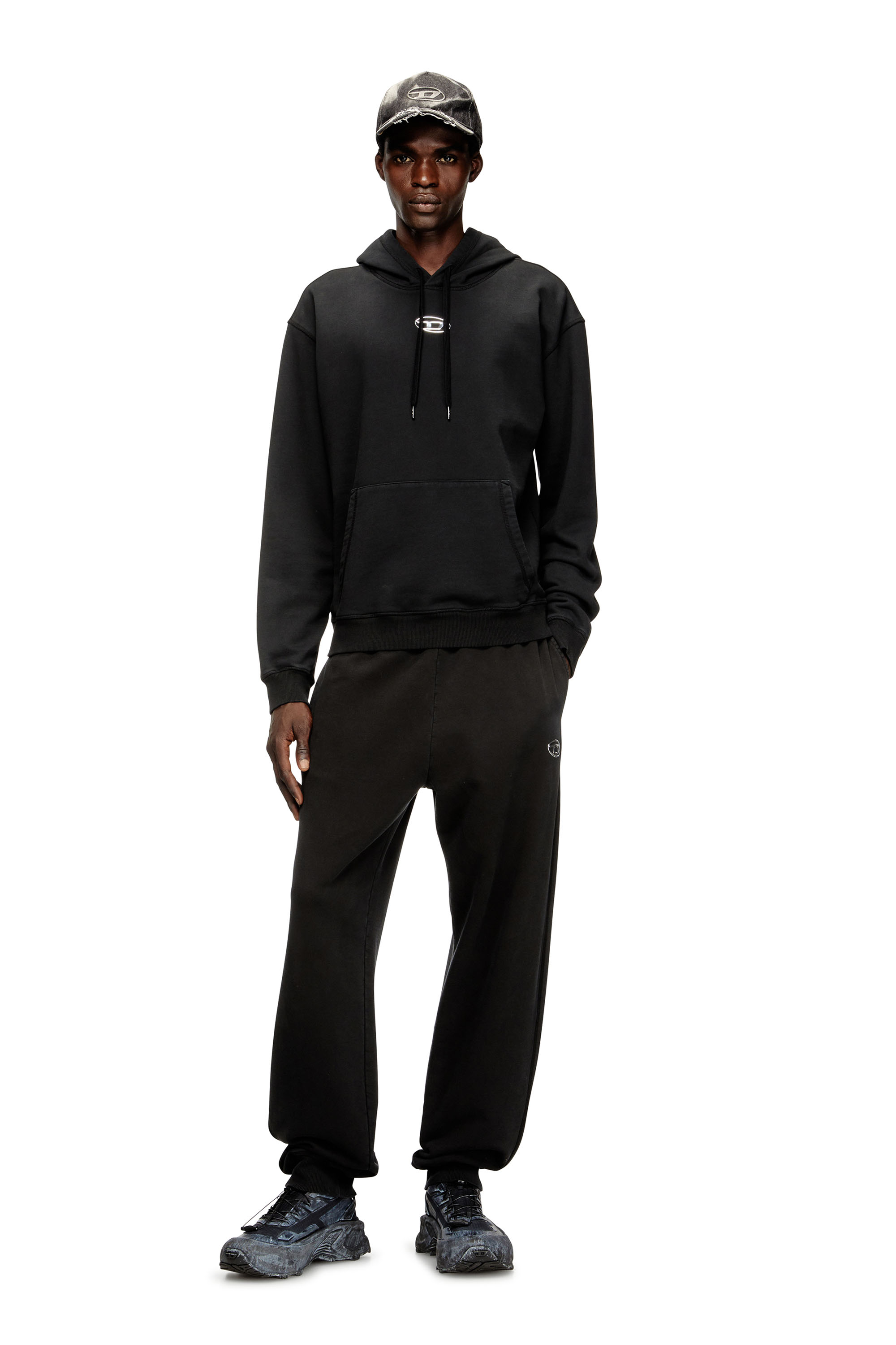 Diesel - S-NORM-HOOD-IOD, Sudadera con capucha de algod&oacute;n con Oval D met&aacute;lico. Hombre in Negro - 2