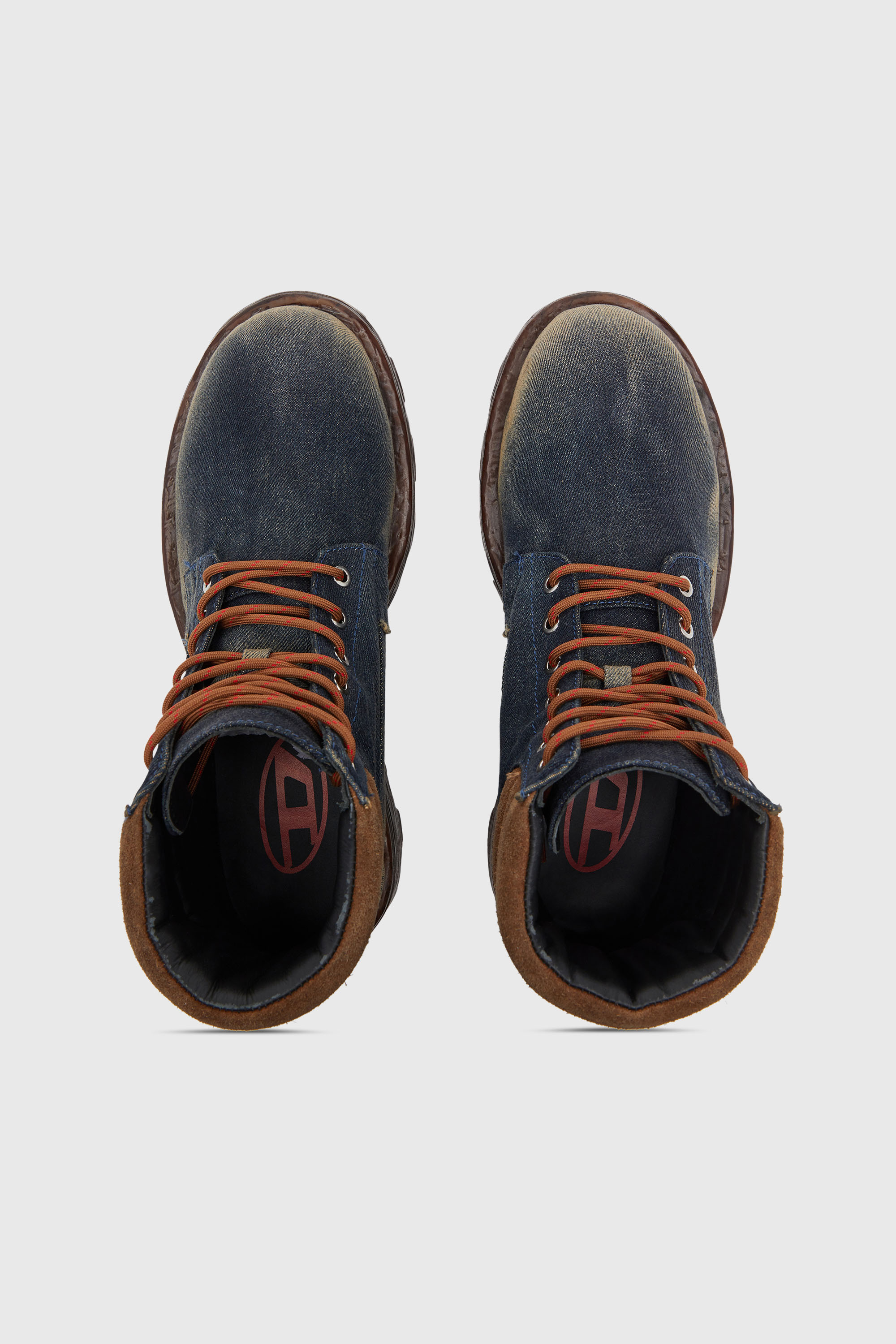 Diesel - D-HAMMER LACE UP W, D-Hammer-Botas de combate en denim y ante Mujer in Azul marino - 4
