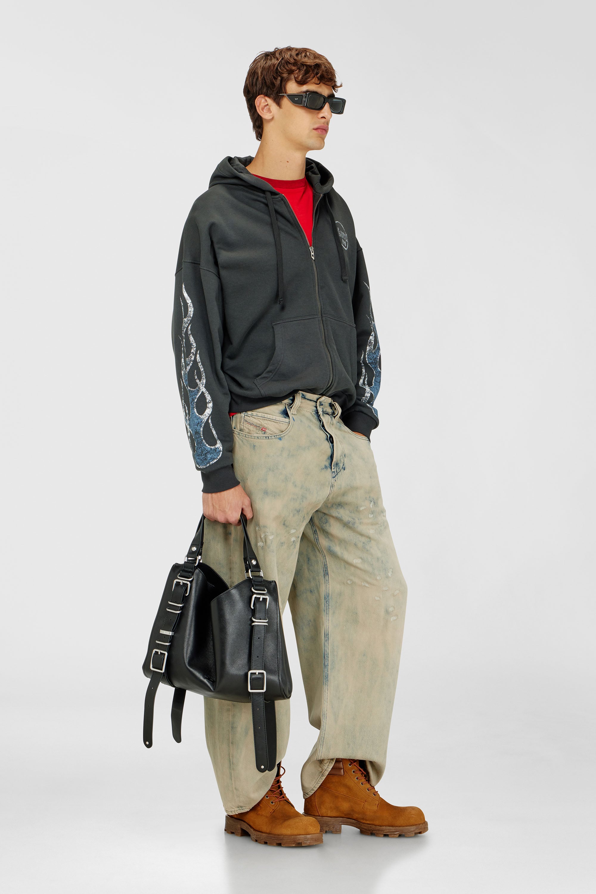 Diesel - S-TOLY-ZIP, Sudadera con cremallera y estampado craquelado Hombre in Gris - 2