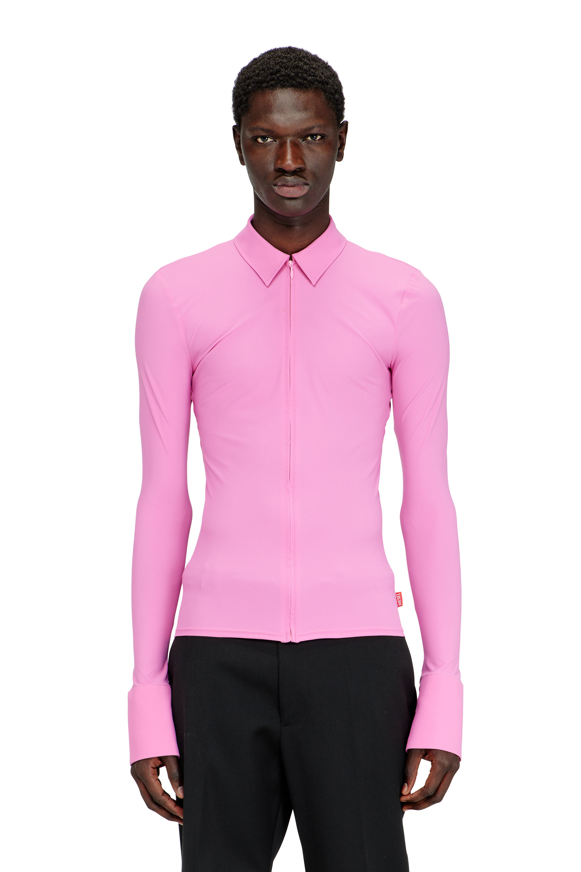 Diesel - S-LOKID, Male's Second-skin zip shirt in Lycra in Pink - 1