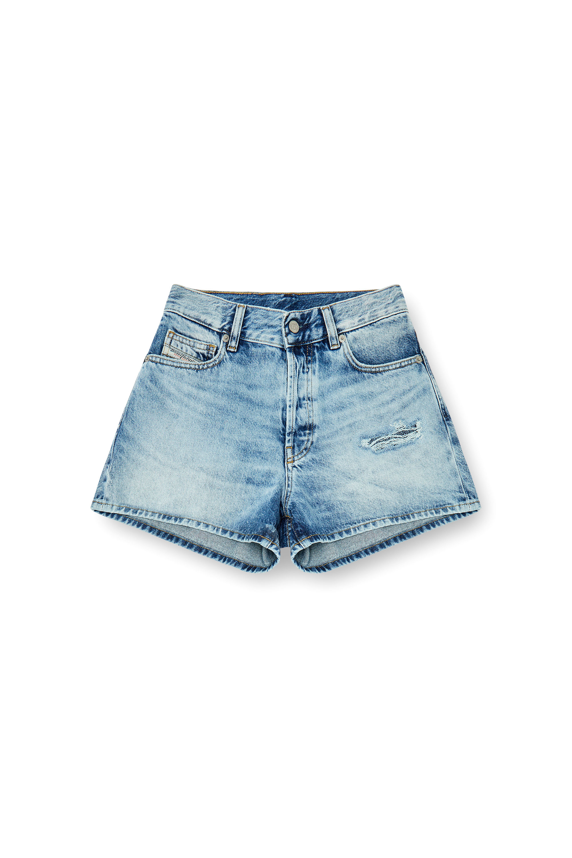 Diesel - DE-HELIOS, Woman's Shorts in fluid denim with abrasions in Light Blue - 2