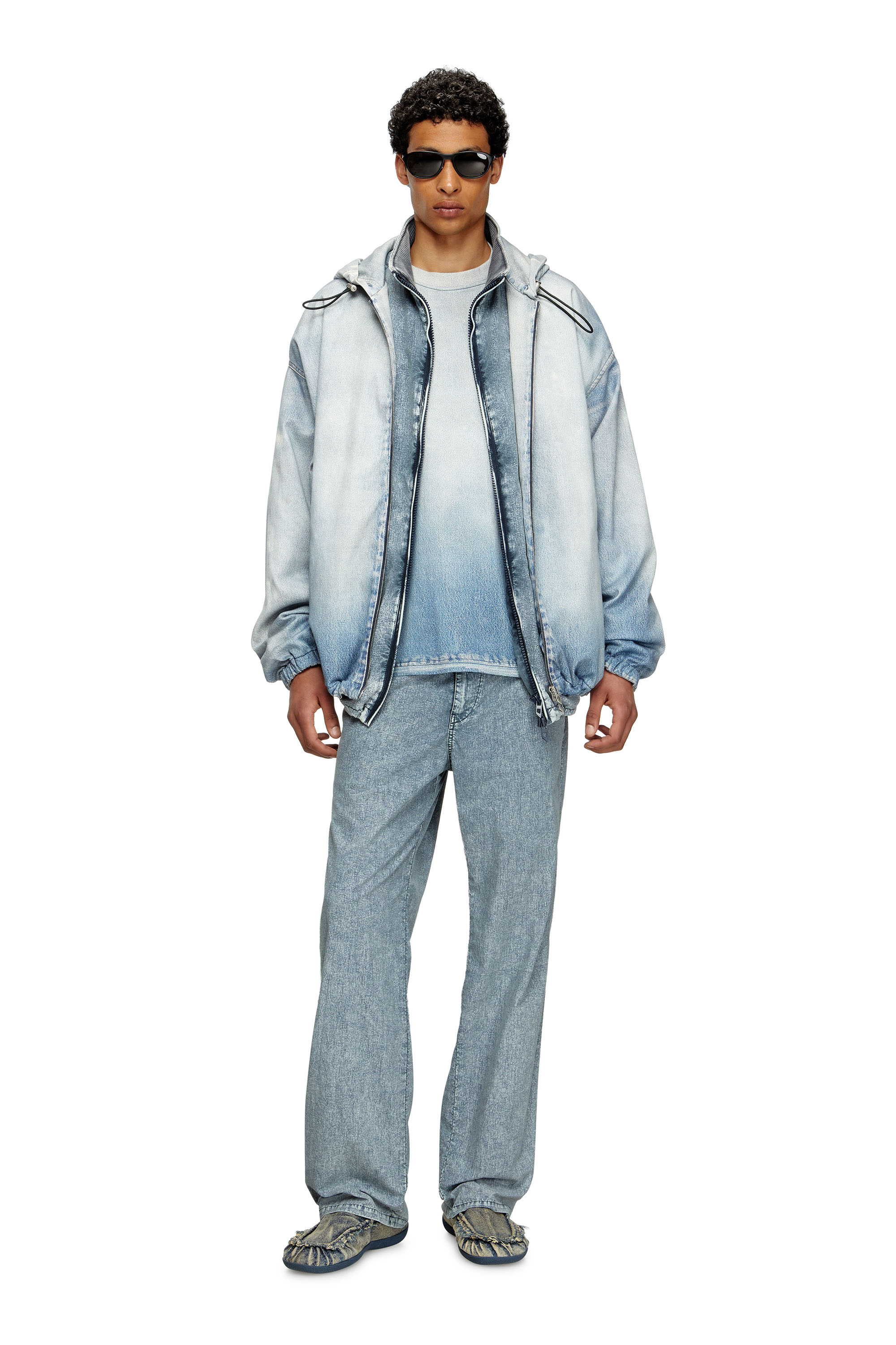 Diesel - D-WYNNY JOGG, Male's Hooded jacket in printed bleach-effect JoggJeans in Light Blue - 1