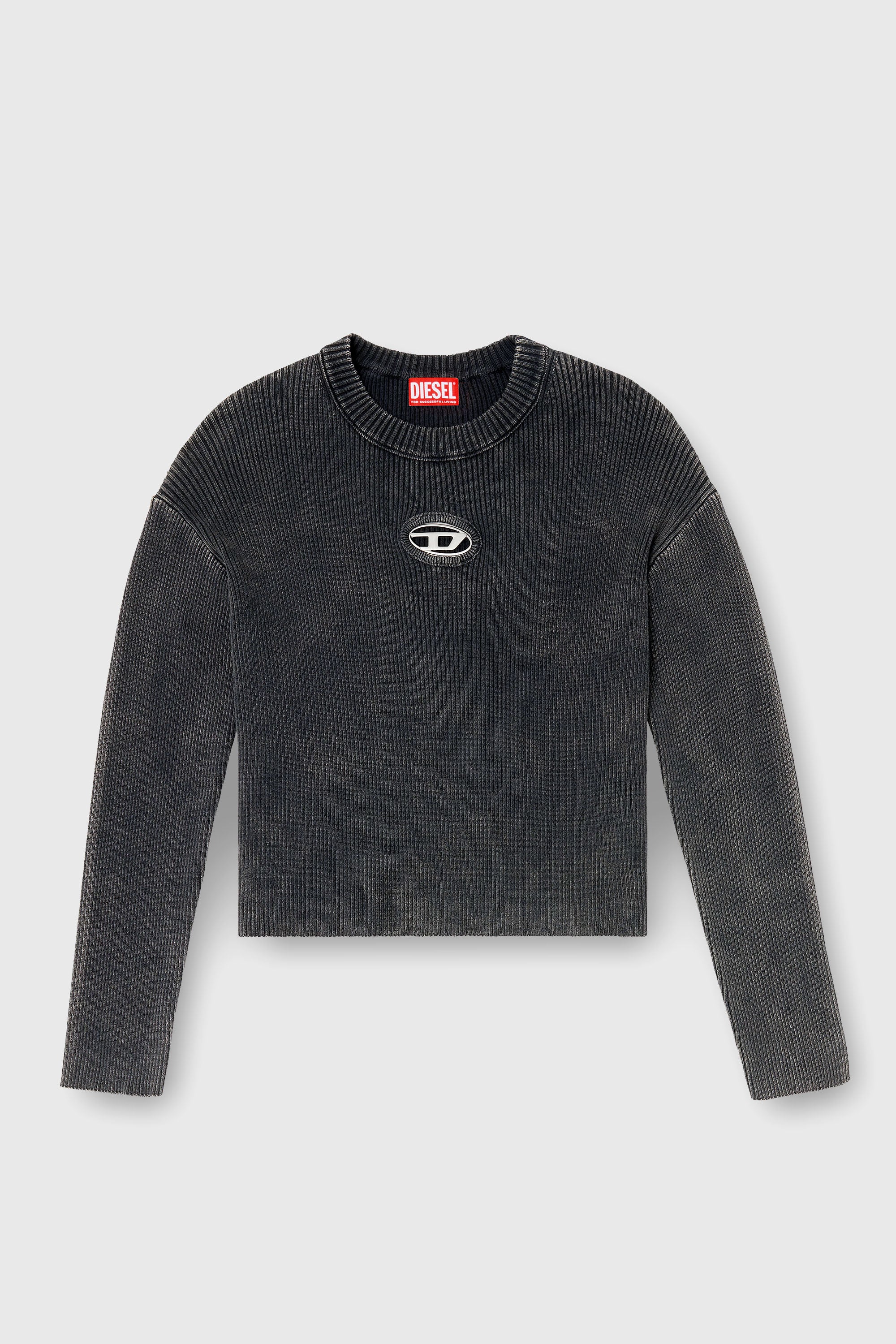 Diesel - M-ANCHOREX, Female's Cut-out ribbed jumper with Oval D plaque in Dark Grey - 2