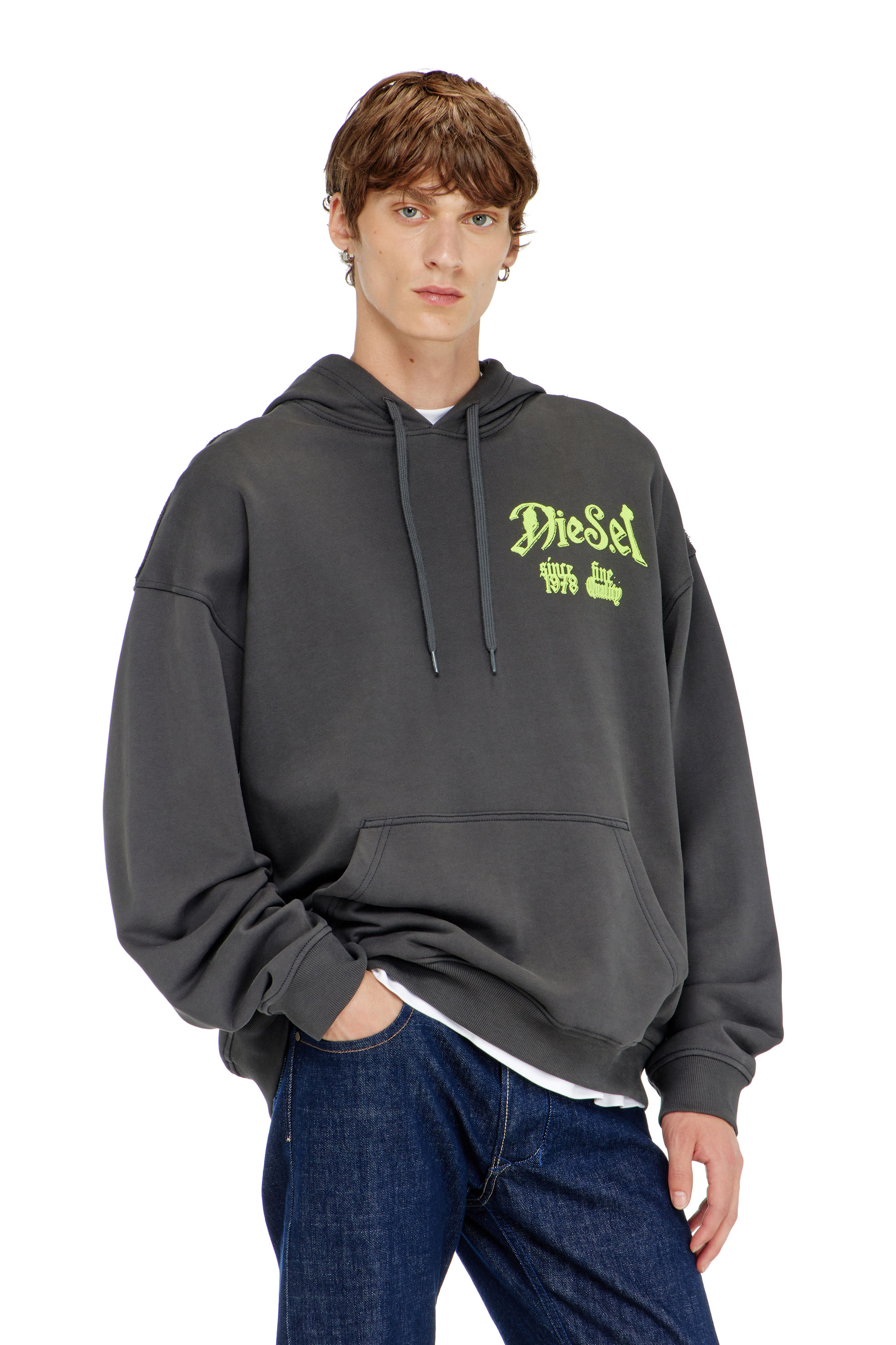 Diesel - S-BOXT-HOOD-AA2, Sudadera de algod&oacute;n con gr&aacute;ficos flocados Hombre in Gris - 1