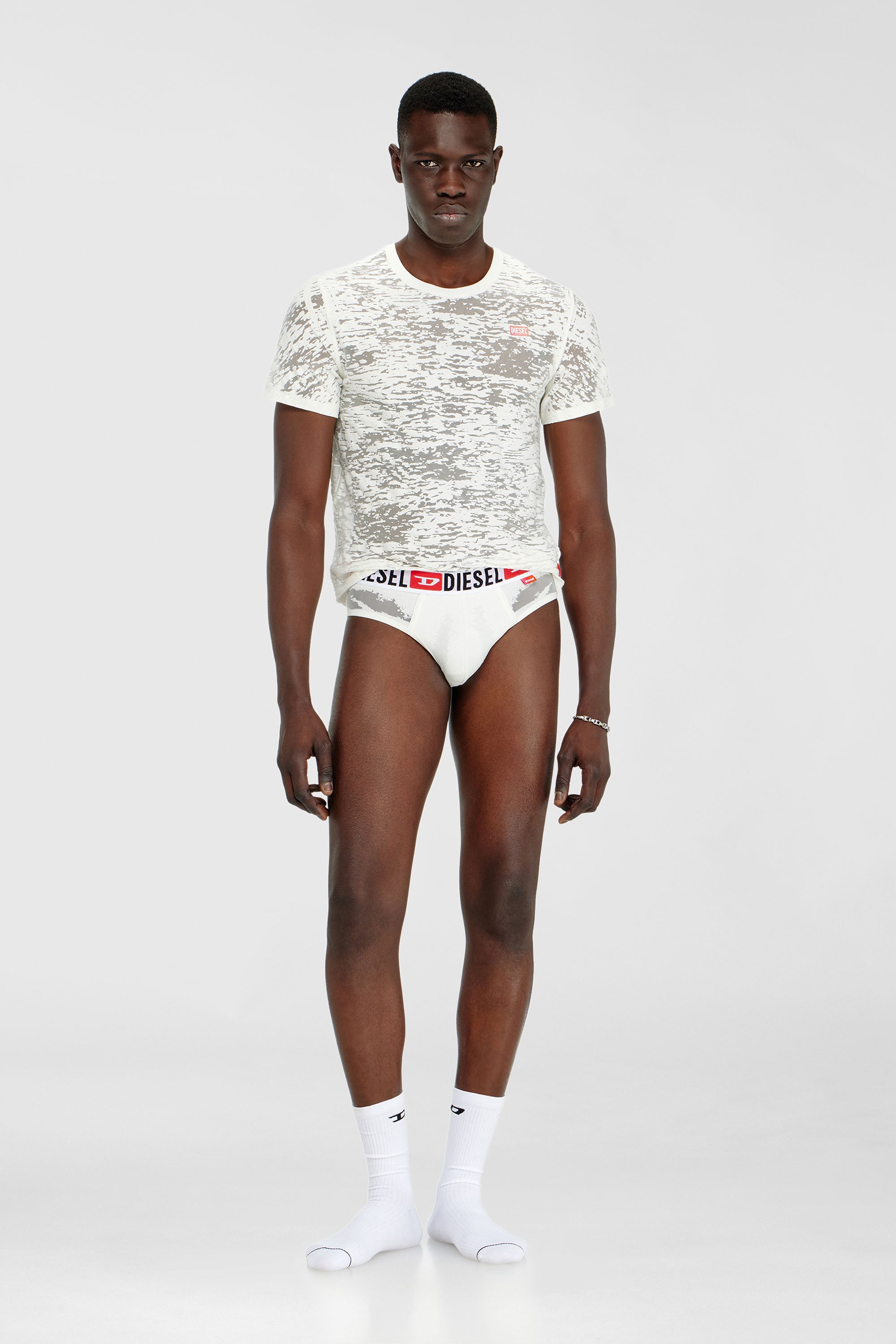 Diesel - PR-ANDRE, Male's Briefs with sheer devor&eacute; effect in White - 1