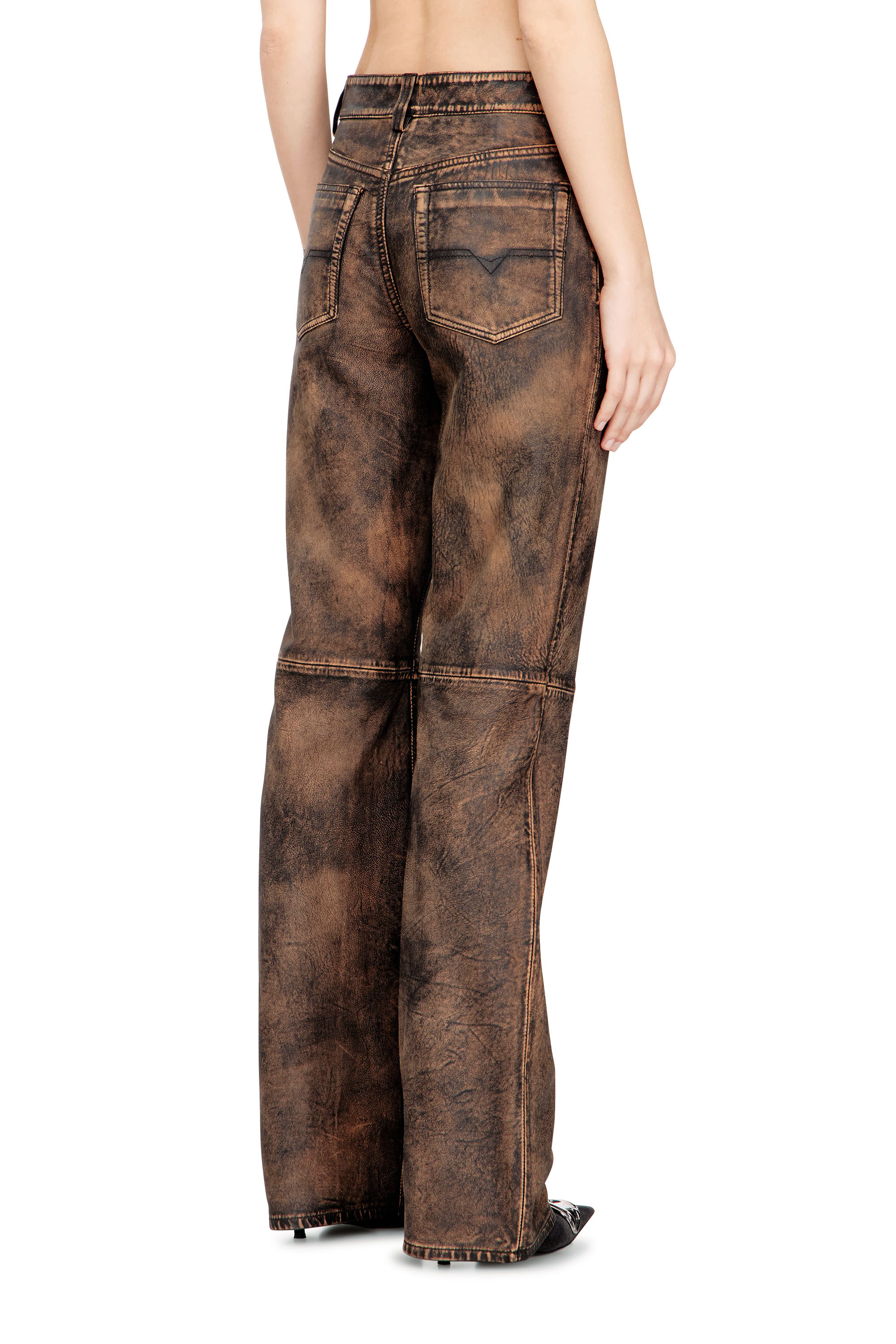 Diesel - L-YSA, Female's Jean-cut distressed leather pants in Brown - 4