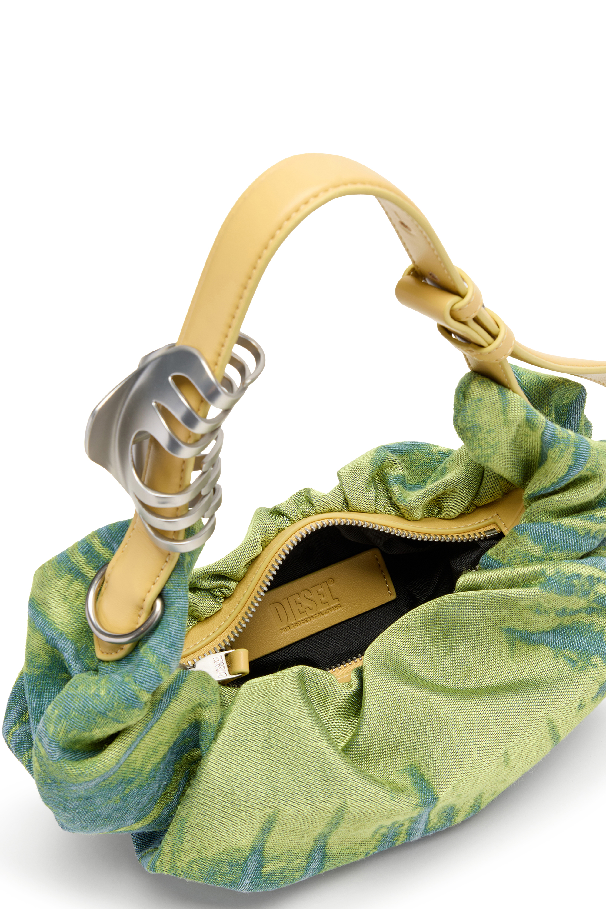 Women's Grab-D-Small scrunched hobo bag in satin denim | Green