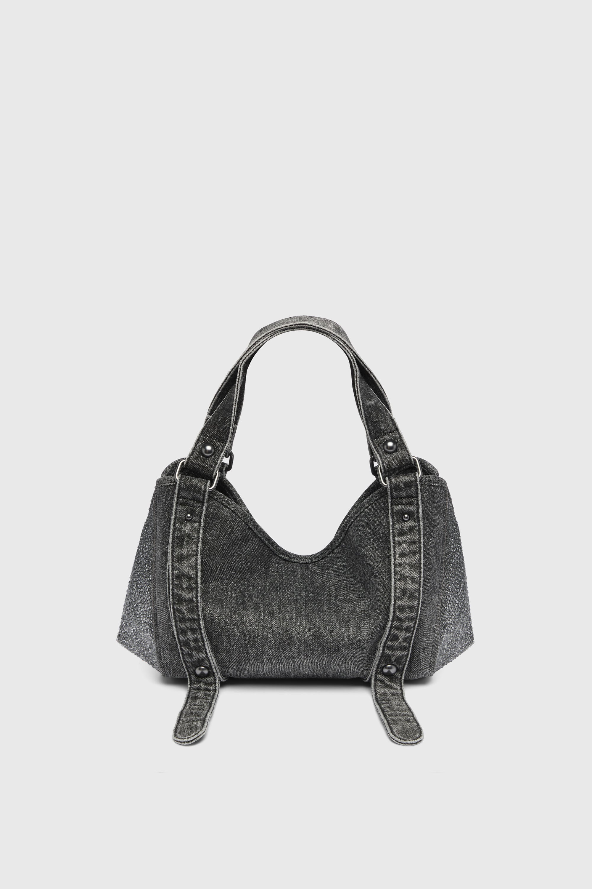 Diesel - D-ONE TOPHANDLE S, D-One-Bolso small con asa superior de denim solarizado con cristales Mujer in Negro - 2