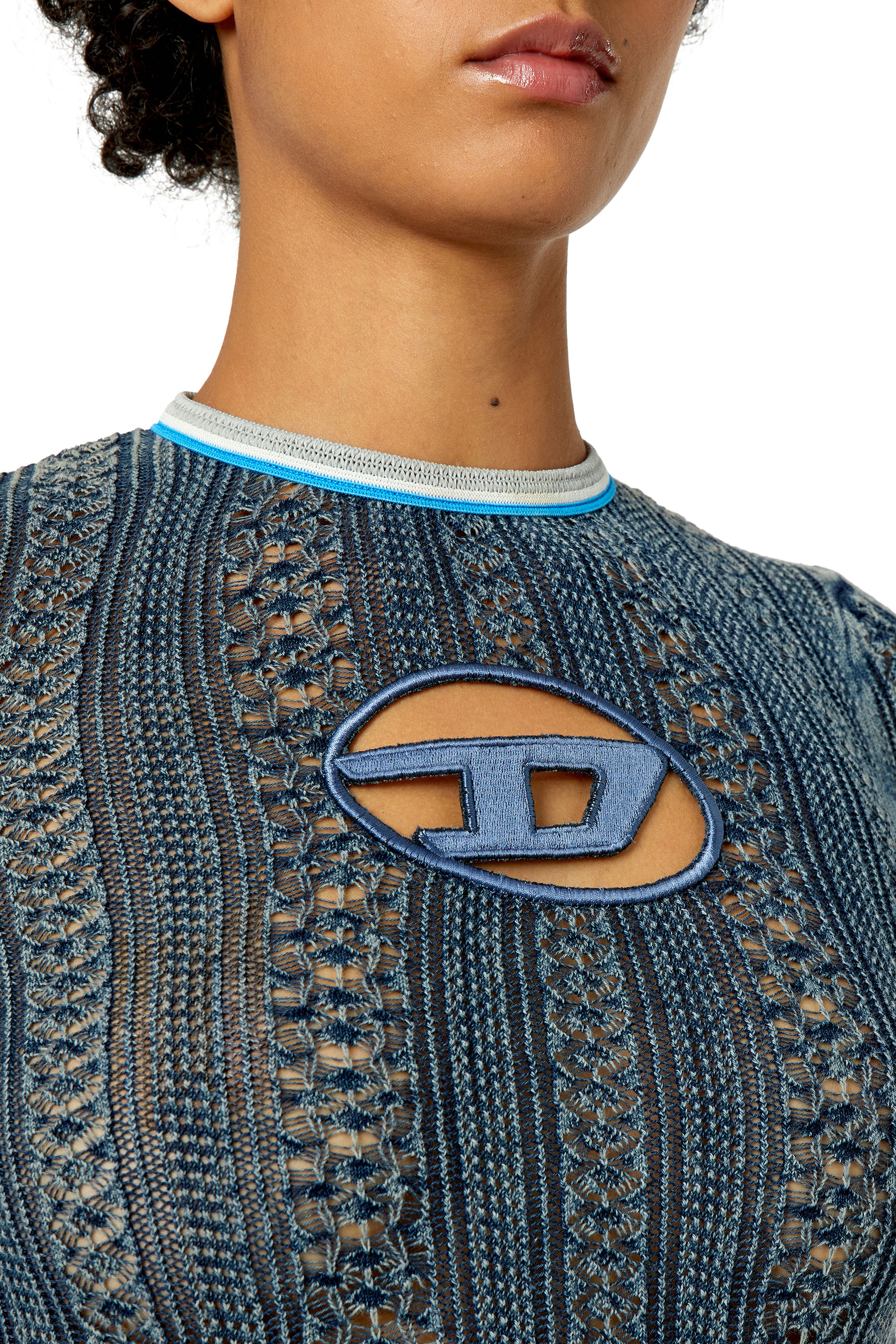 Diesel - M-IKYLA, Woman's Pointelle jumper with oval D cutout in Blue - 6